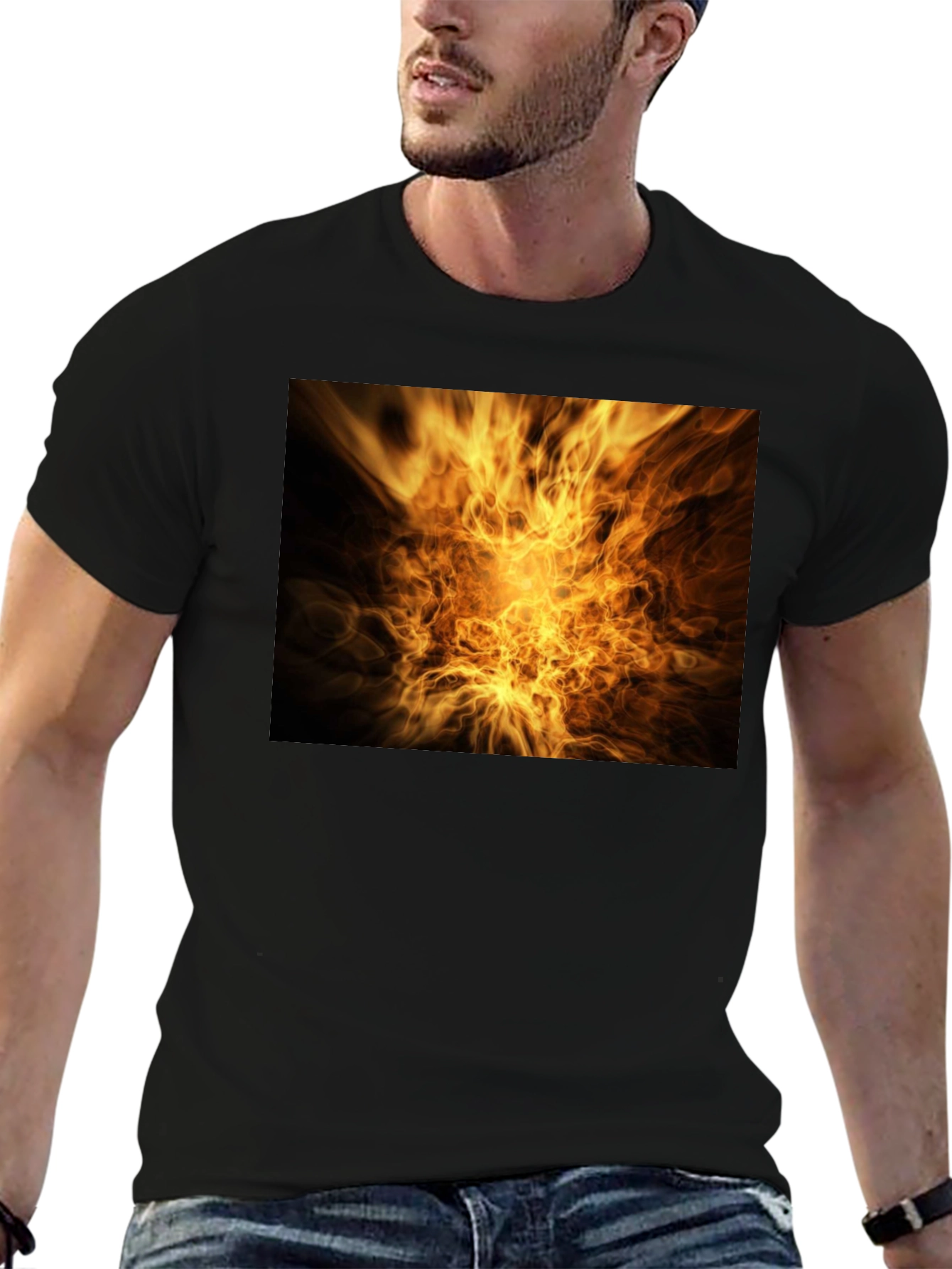 Black Fiery Vortex Graphic Tee - Bold Black T-Shirt view 6