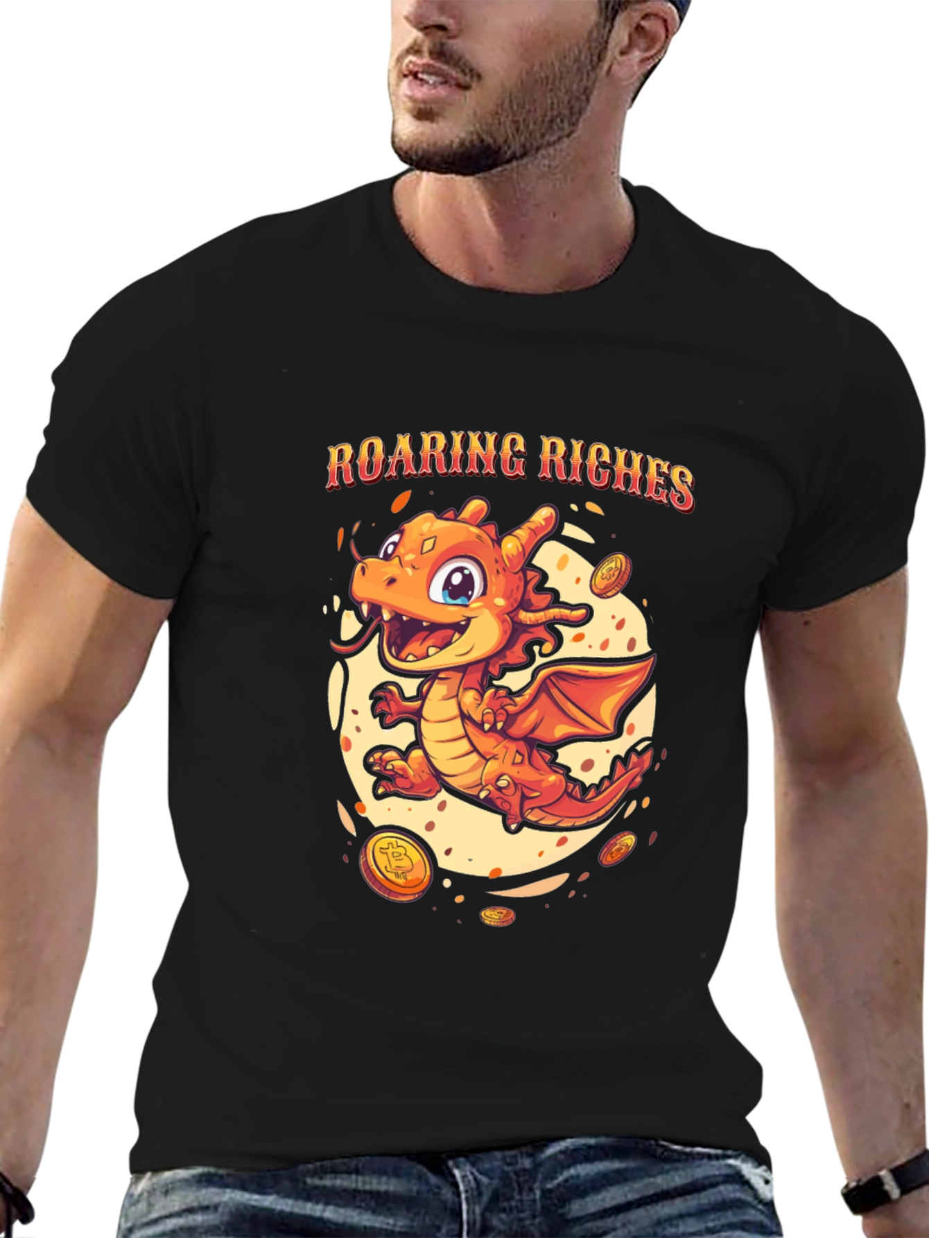 Black Roaring Riches Dragon Graphic T-Shirt view 6
