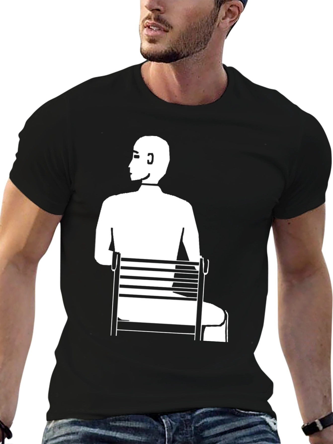 Black Man Sitting T-Shirt - Unique Graphic Tee view 6
