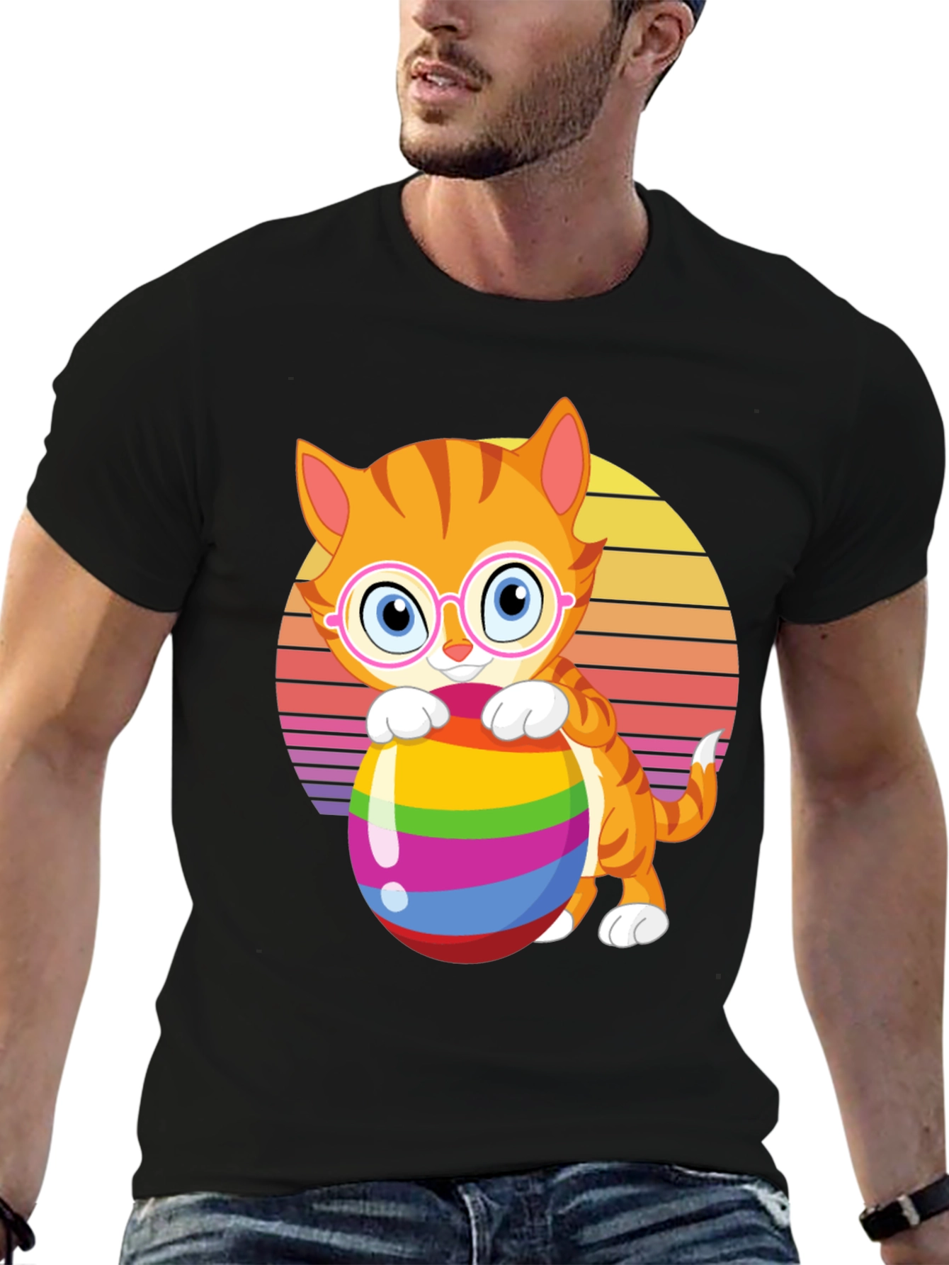 Black Cat with Easter Egg Graphic Tee view 6