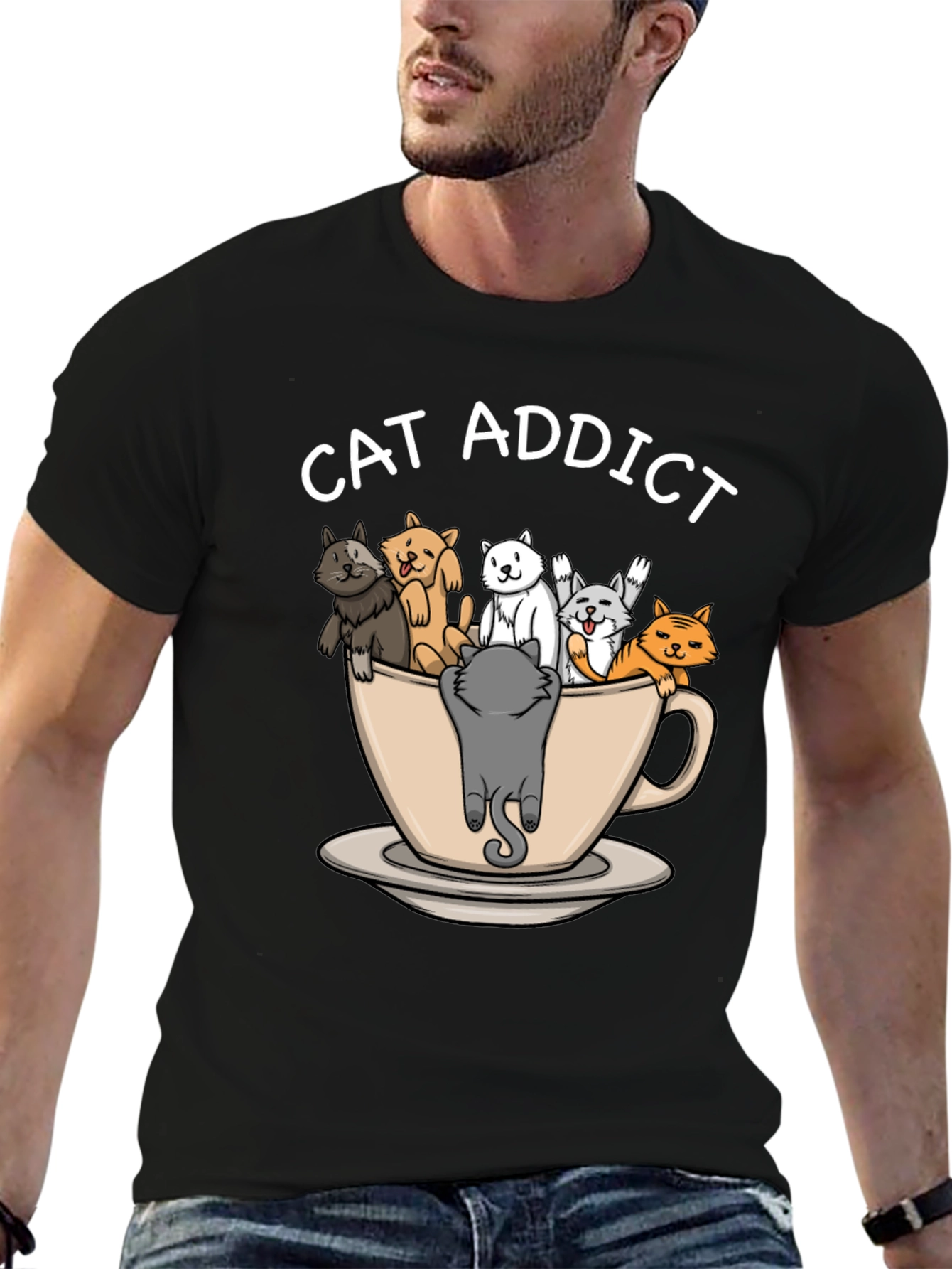Black Cat Addict T-Shirt - Funny Cat Lover Tee view 6