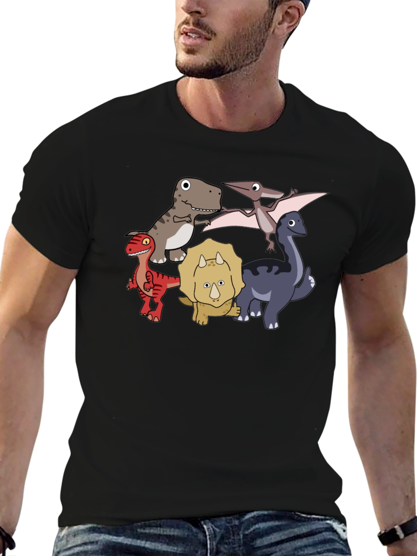 Black Dinosaur Cartoon Graphic Black T-Shirt view 6