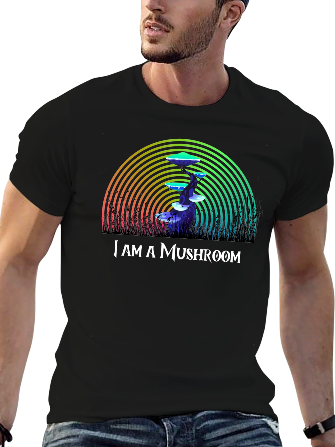 Black I am A Mushroom Graphic T-Shirt view 6
