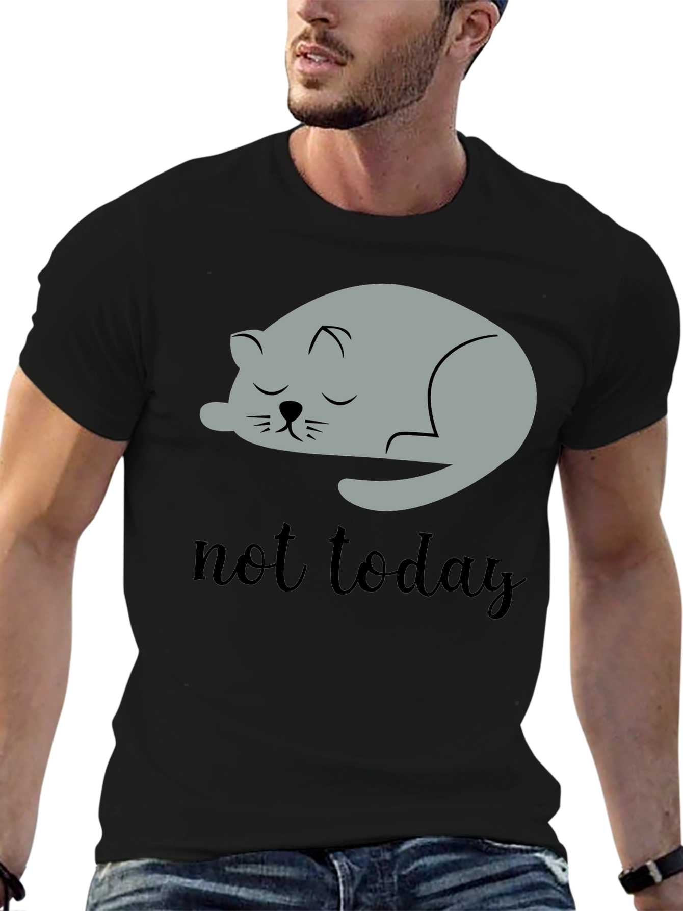 Black Not Today Lazy Cat Graphic Tee - Men's Black T-Shirt view 6