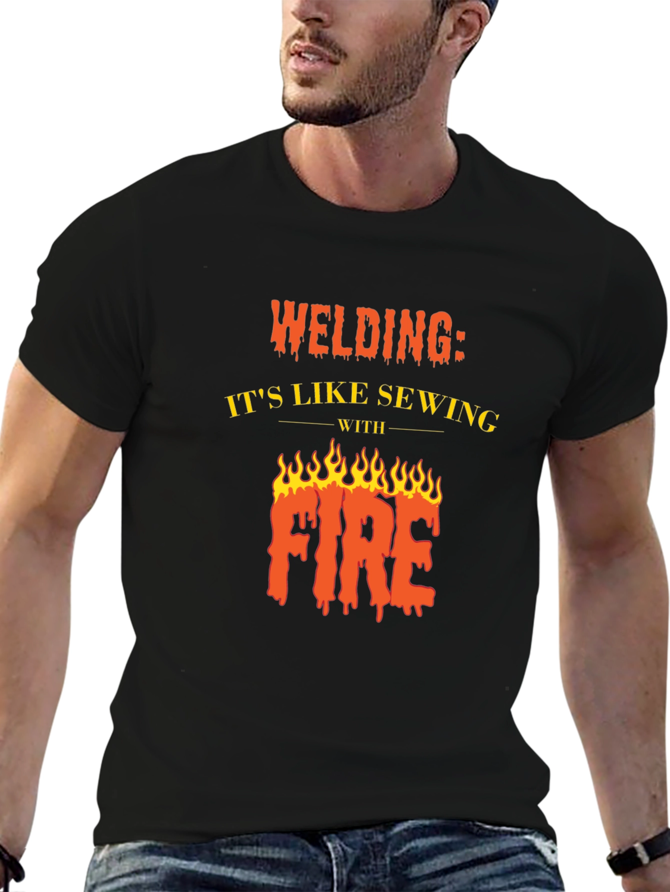 Black Welding Like Sewing With Fire Black T-Shirt view 6