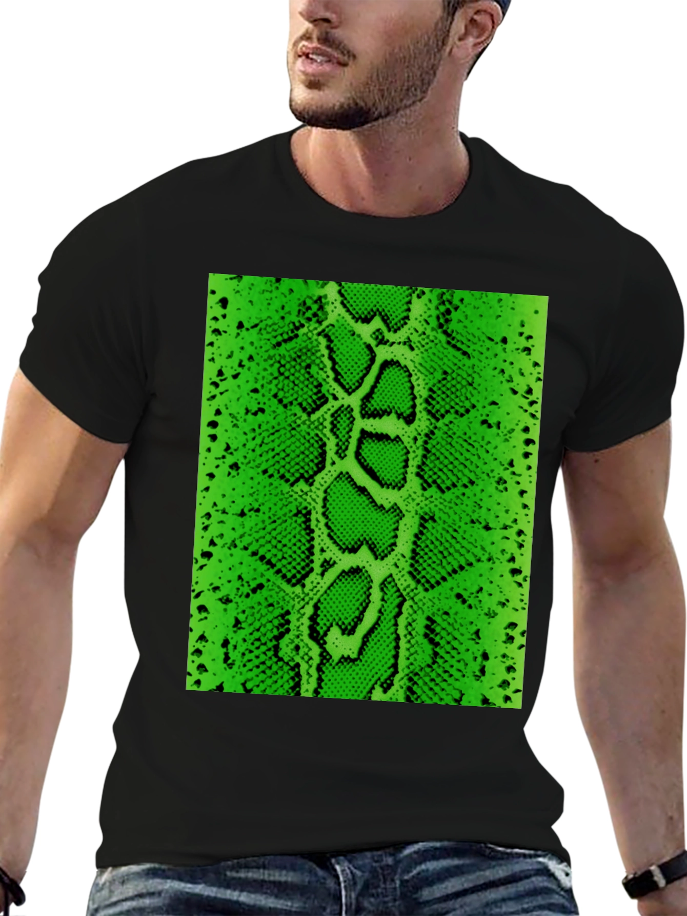 Black Green Snake Skin Graphic Tee - Bold Fashion Statement view 6