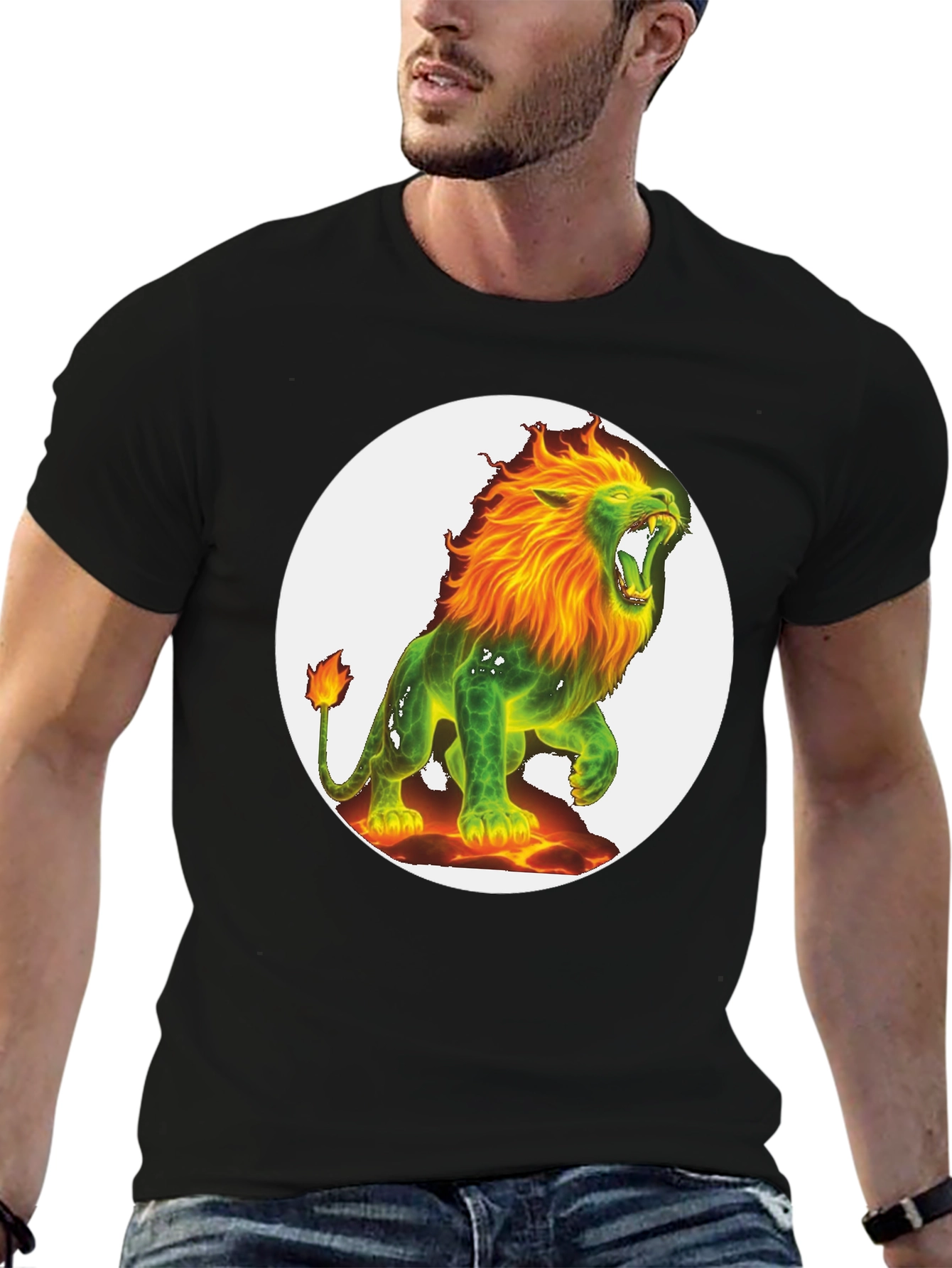 Black Fiery Lion Graphic Tee - Bold & Unique Design view 6