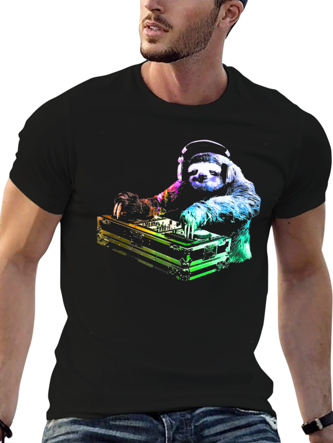 Black DJ Sloth Graphic Tee - Black view 6