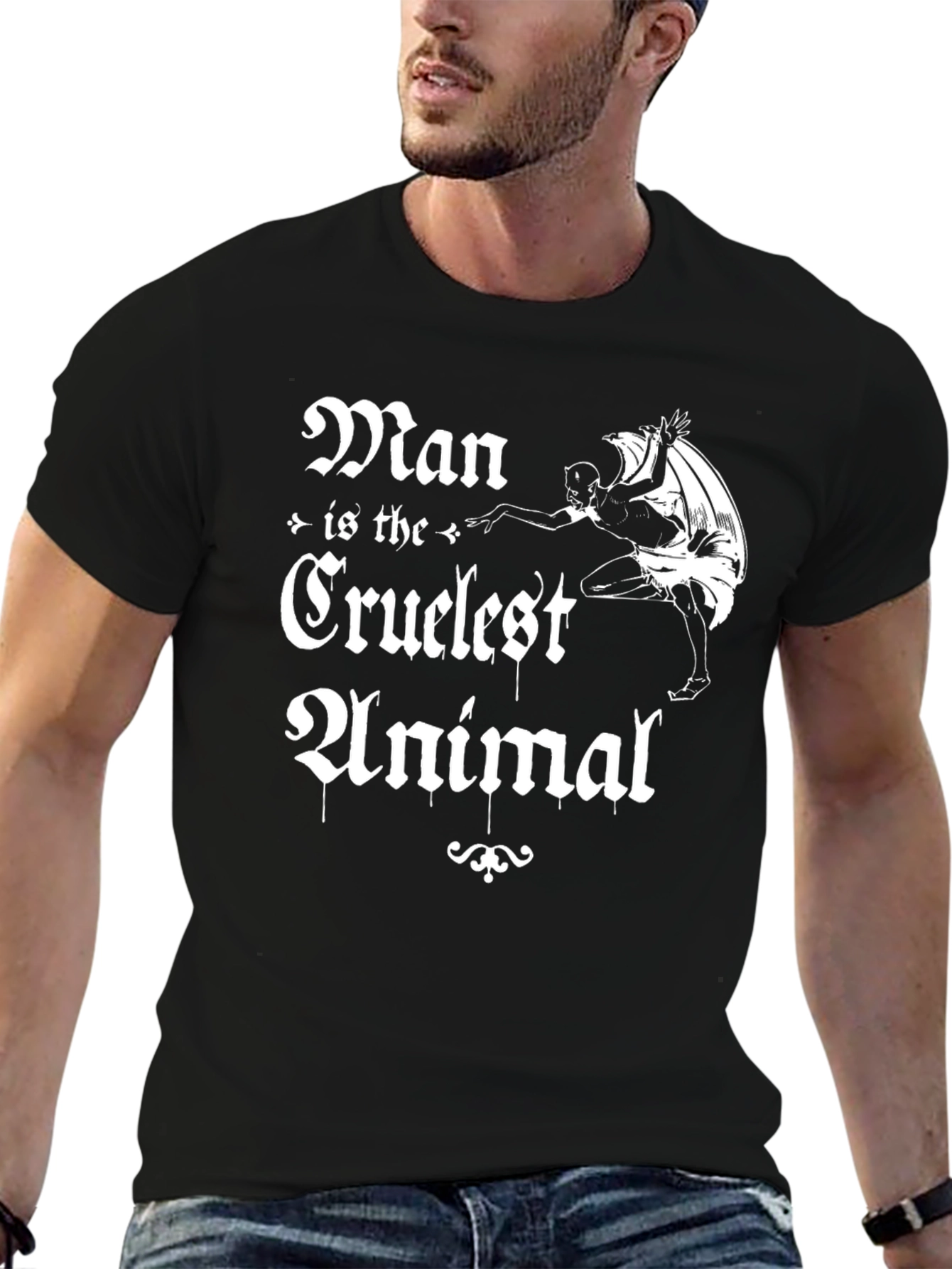 Black Man is the Cruelest Animal Black Graphic T-Shirt view 6