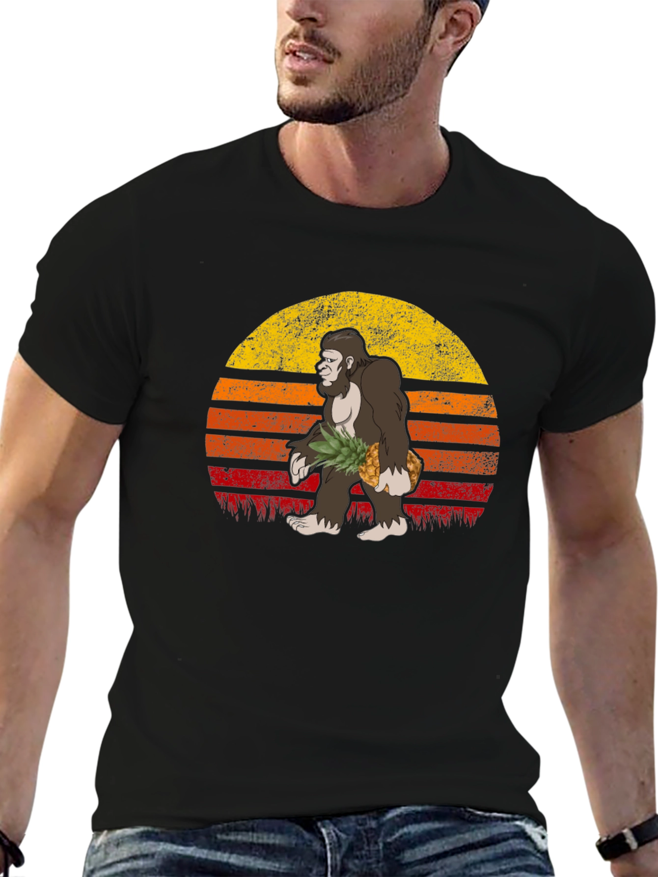 Black Bigfoot Pineapple Sunset Graphic Tee view 6