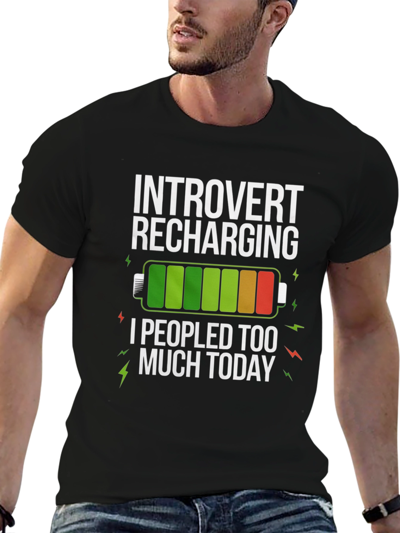 Black Introvert Recharging Funny Graphic T-Shirt view 6