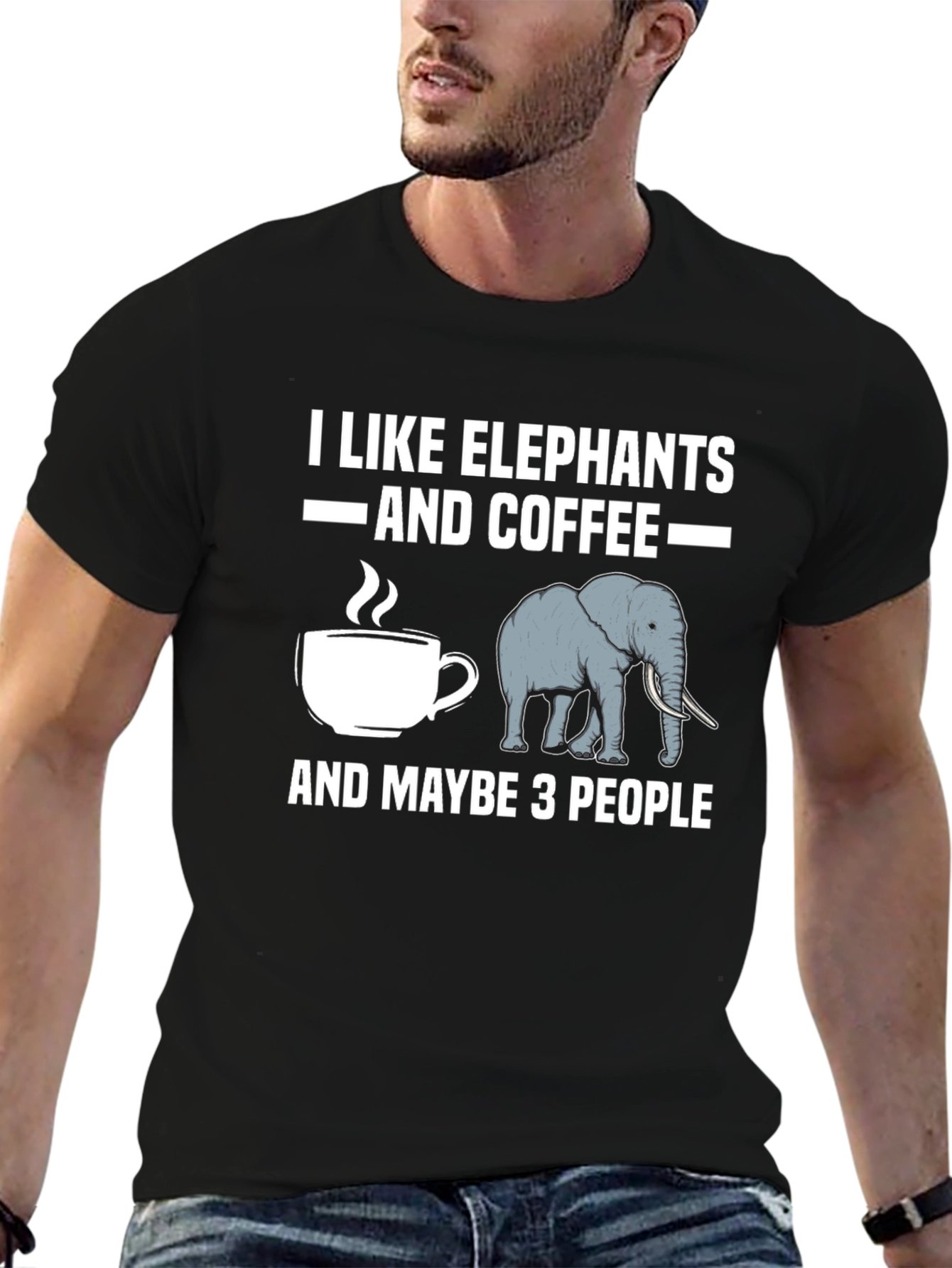 Black I Like Elephants and Coffee T-Shirt view 6