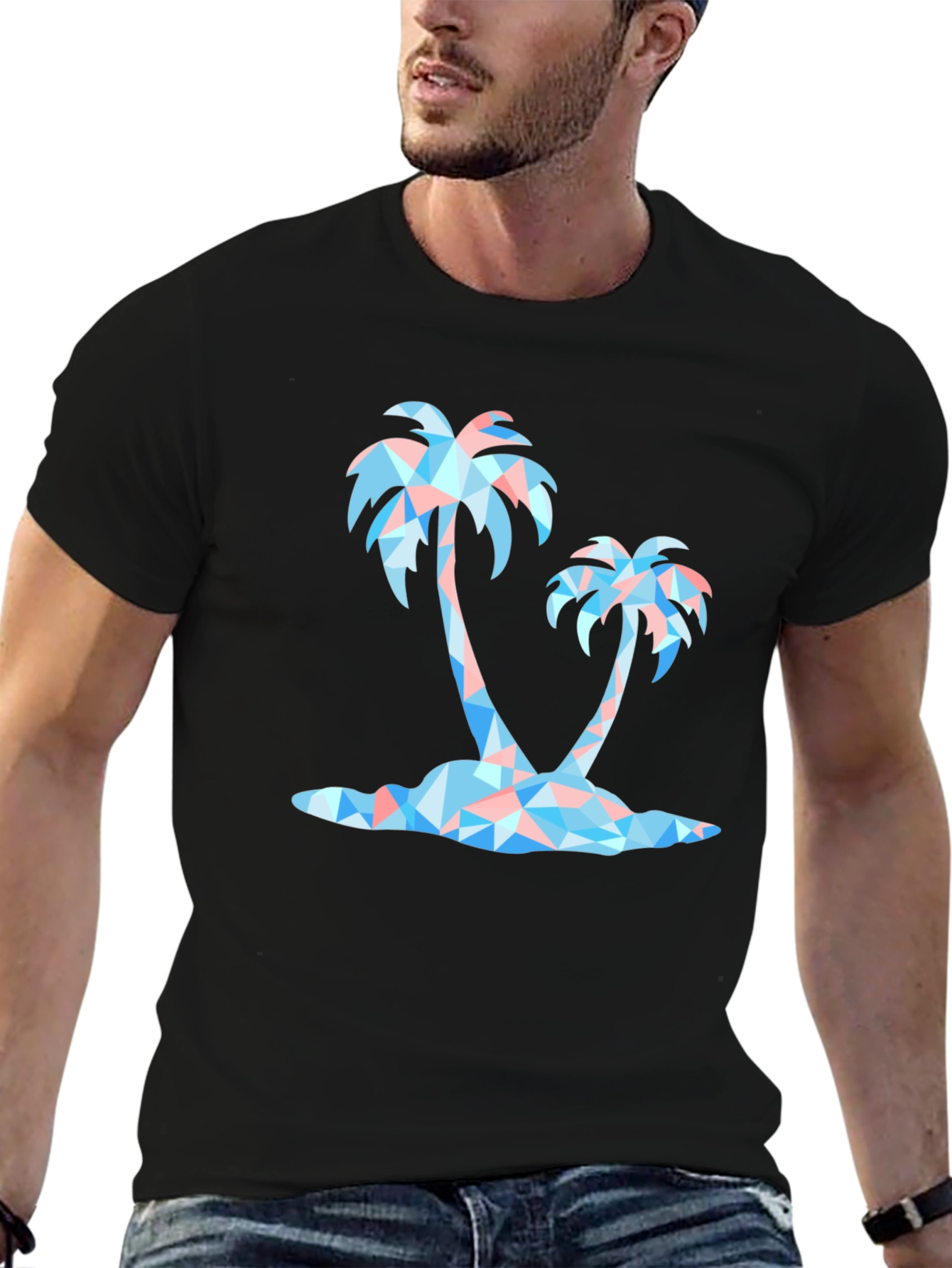 Black Geometric Palm Tree Black Graphic Tee view 6