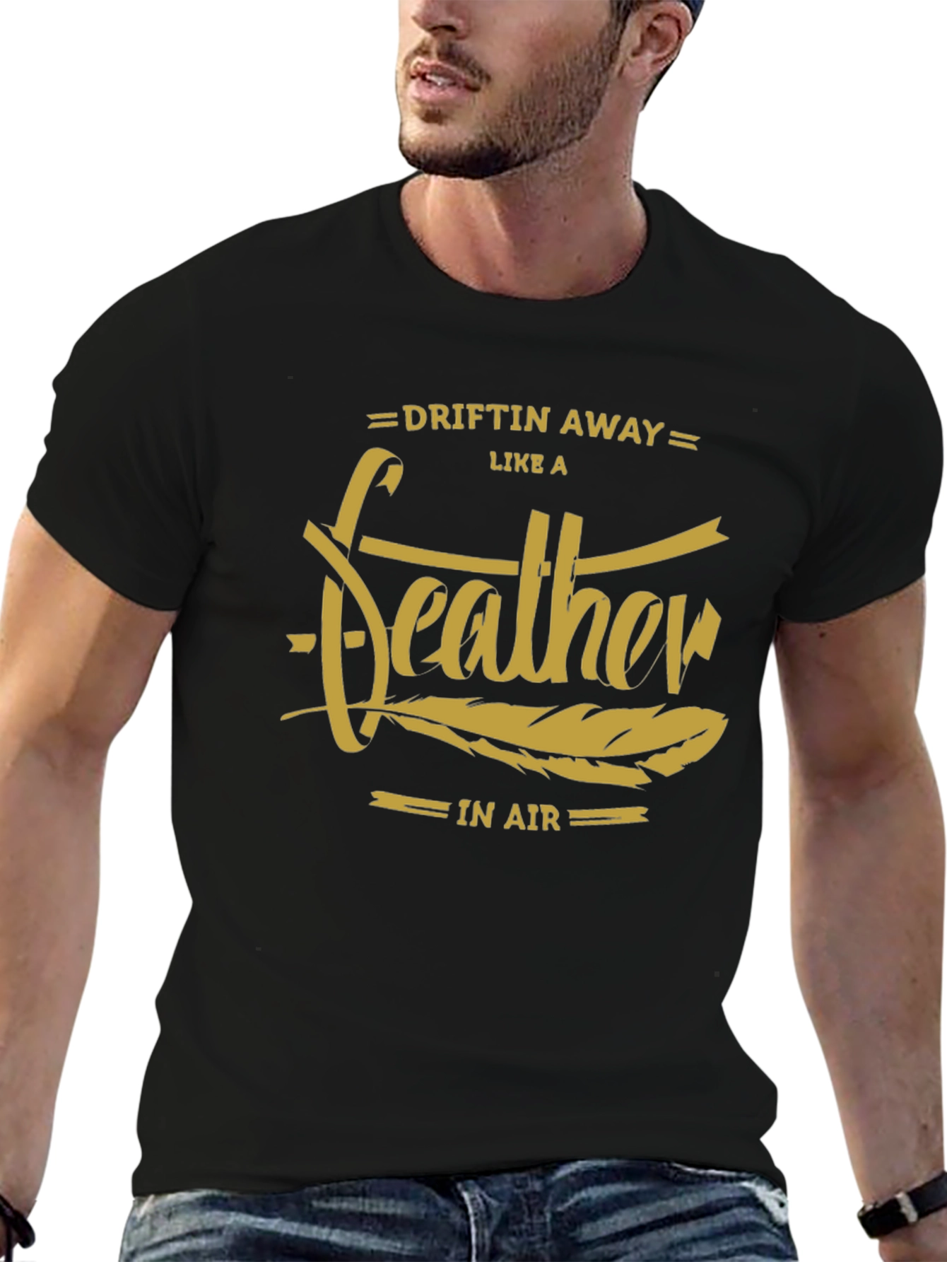 Black Driftin' Away Feather Graphic T-Shirt view 6