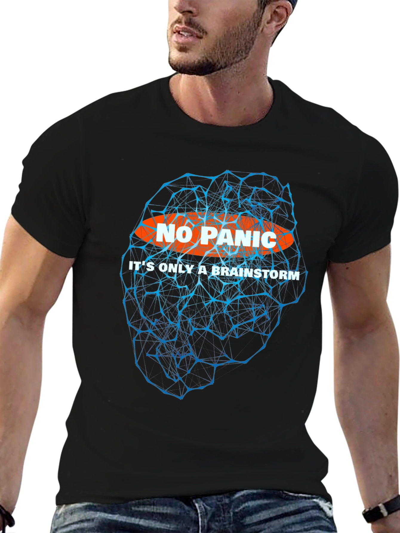 Black No Panic Brainstorm T-Shirt - Black Graphic Tee view 6