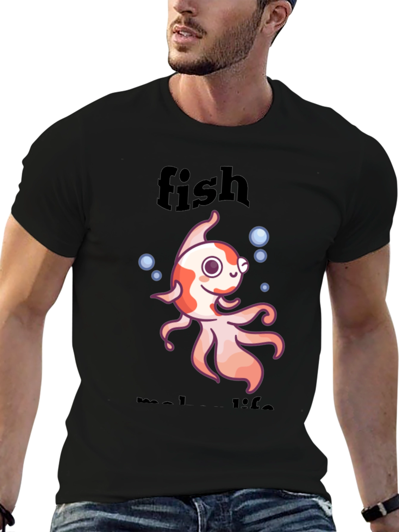 Black Fish Make Life T-Shirt - Fun Animal Design view 6