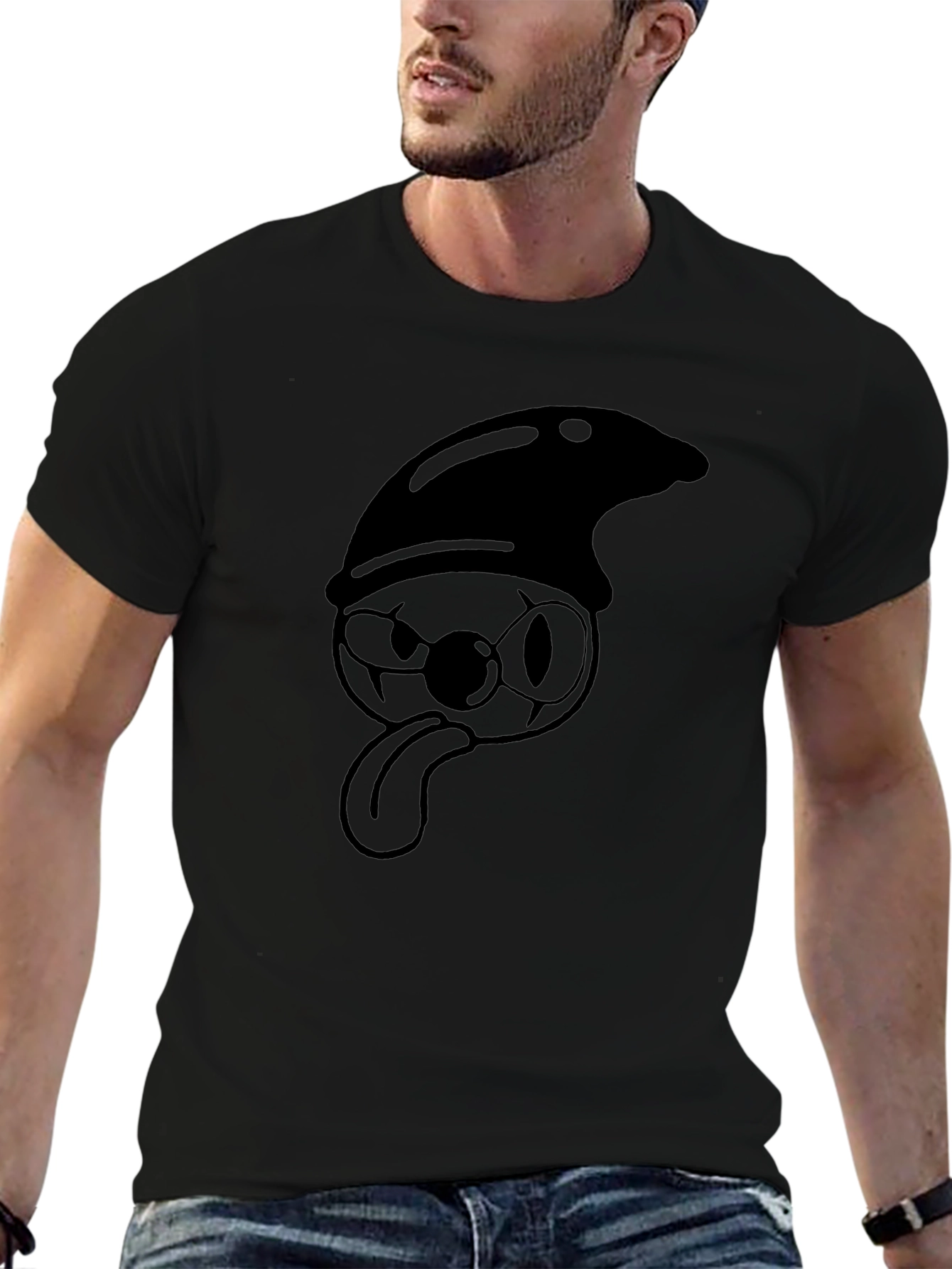 Black Funny Cartoon Character T-Shirt - Black view 6