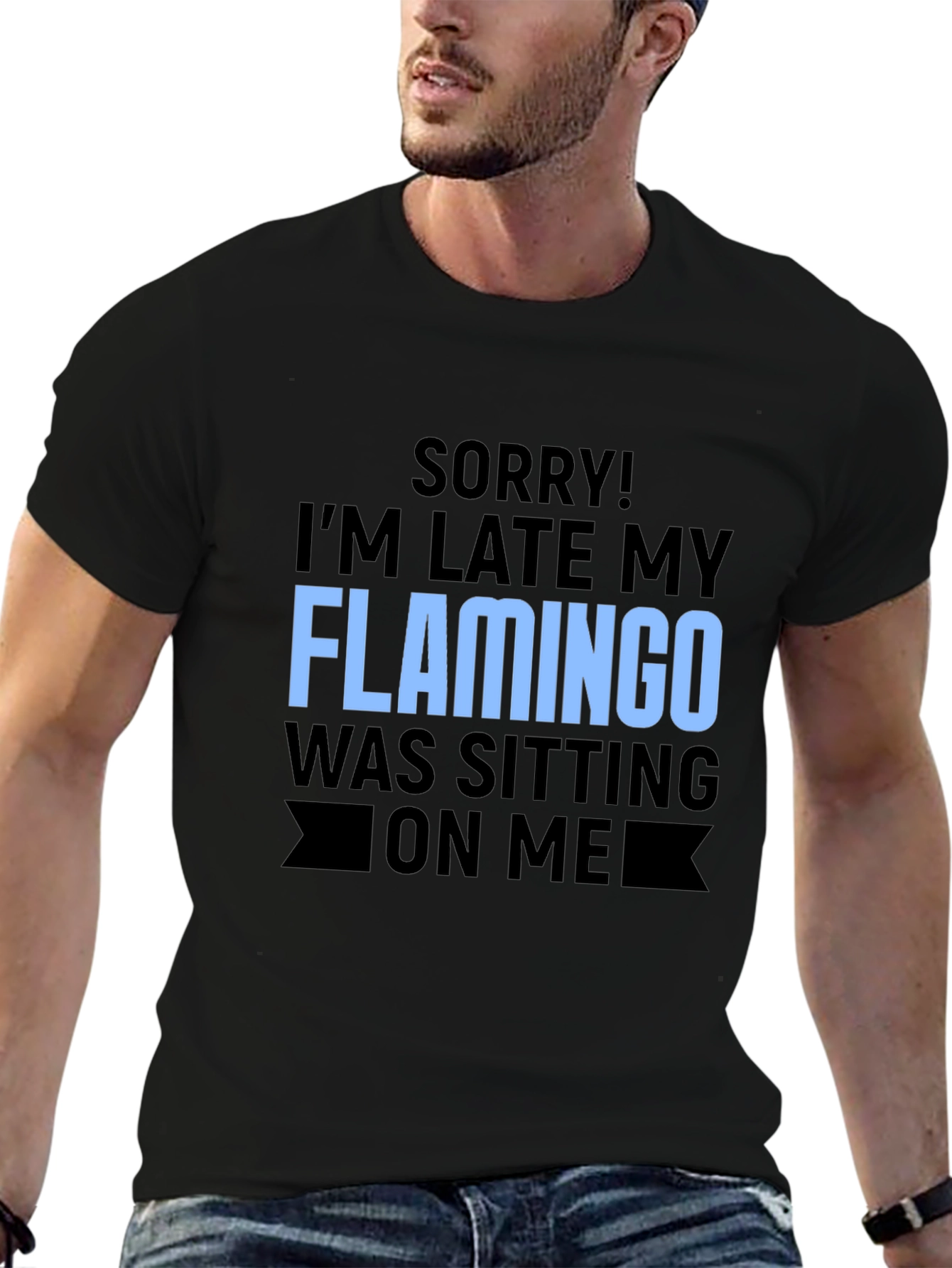 Black Funny Flamingo Graphic T-Shirt for Latecomers view 6