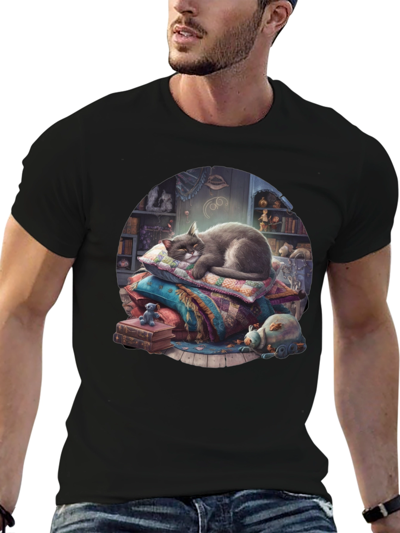 Black Cozy Cat Nap T-Shirt view 6