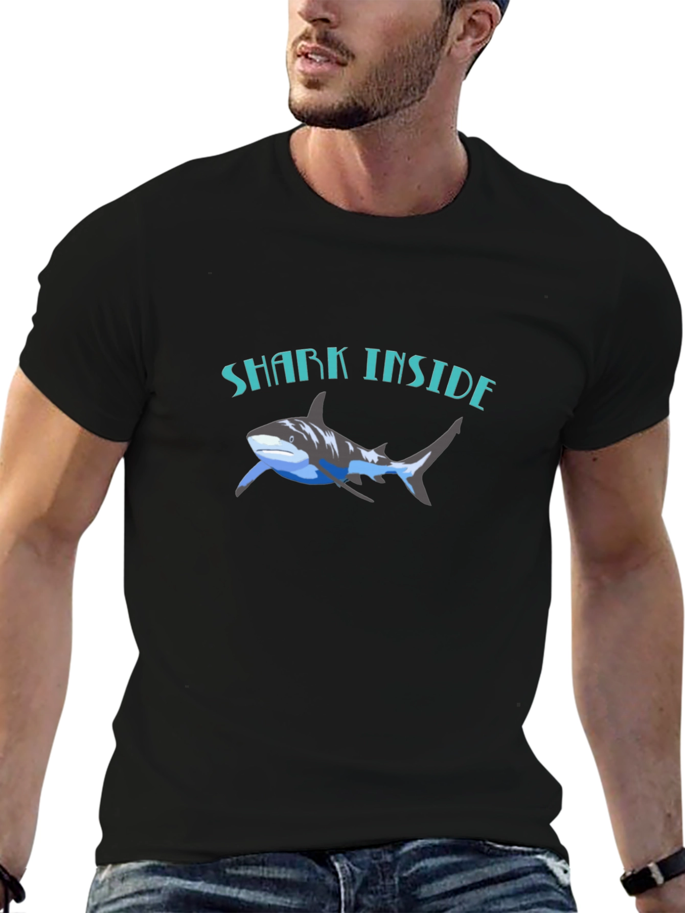 Black Shark Inside Graphic Tee - Black Cotton T-Shirt view 6