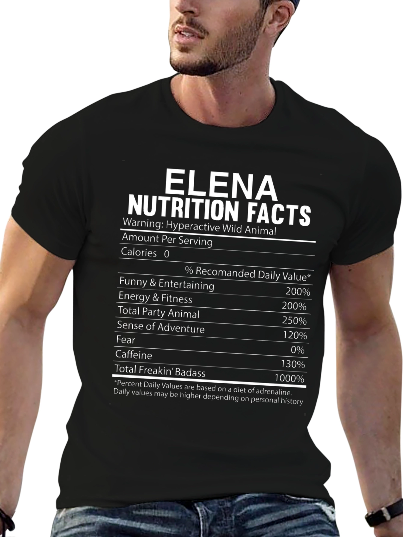Black Elena Nutrition Facts Funny T-Shirt Wild Animal view 6