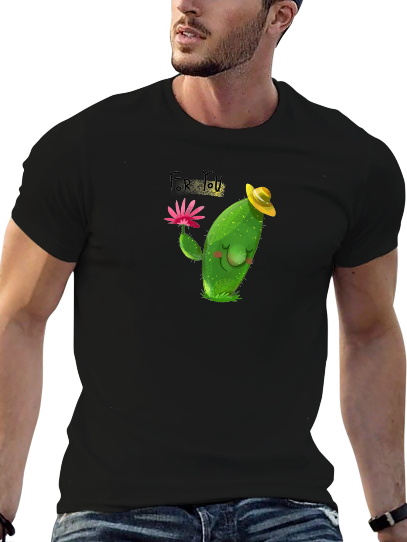 Black Cute Cactus T-Shirt - For You Gift view 6