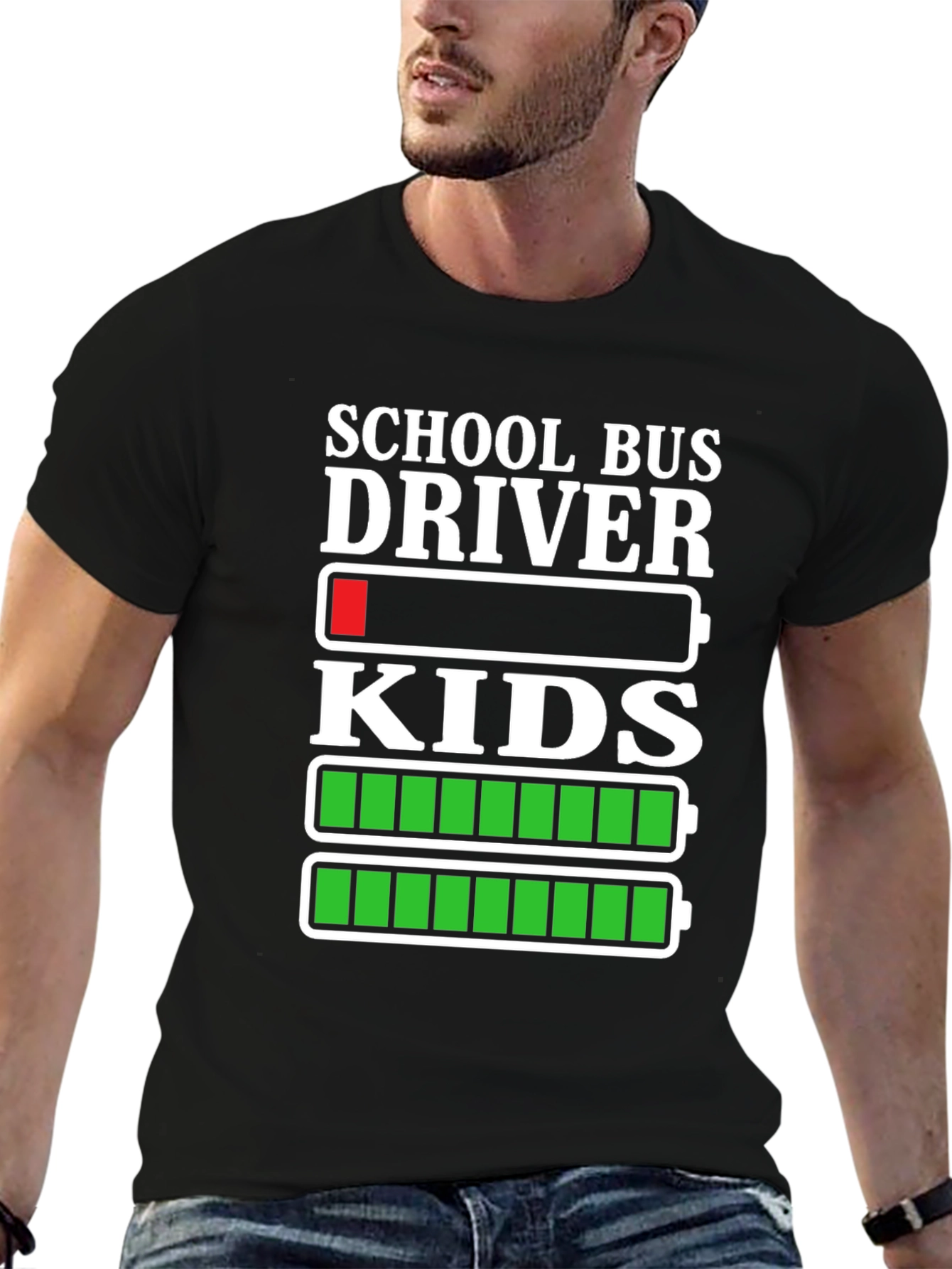 Black School Bus Driver Battery T-Shirt view 6