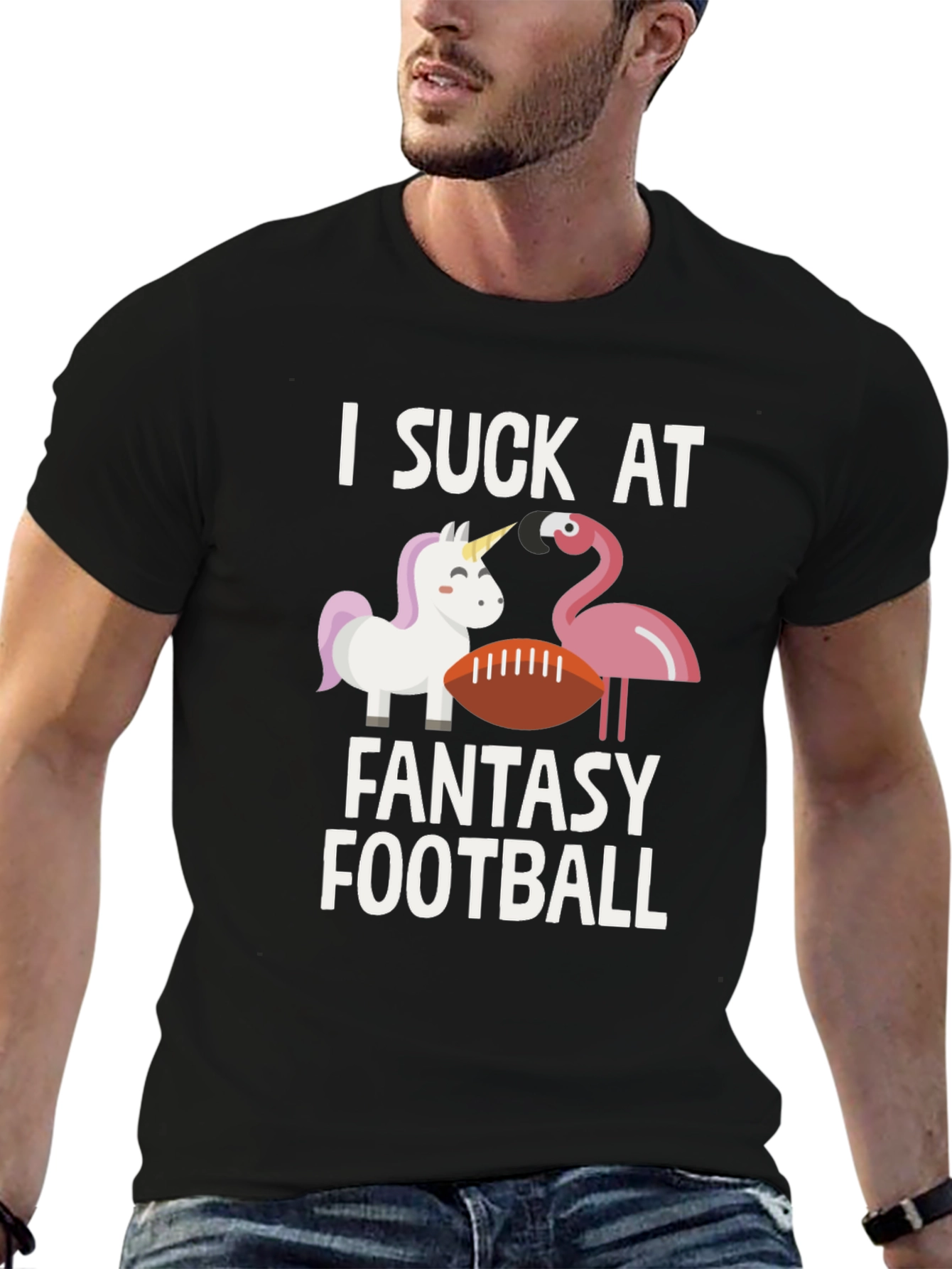 Black I Suck at Fantasy Football T-Shirt view 6