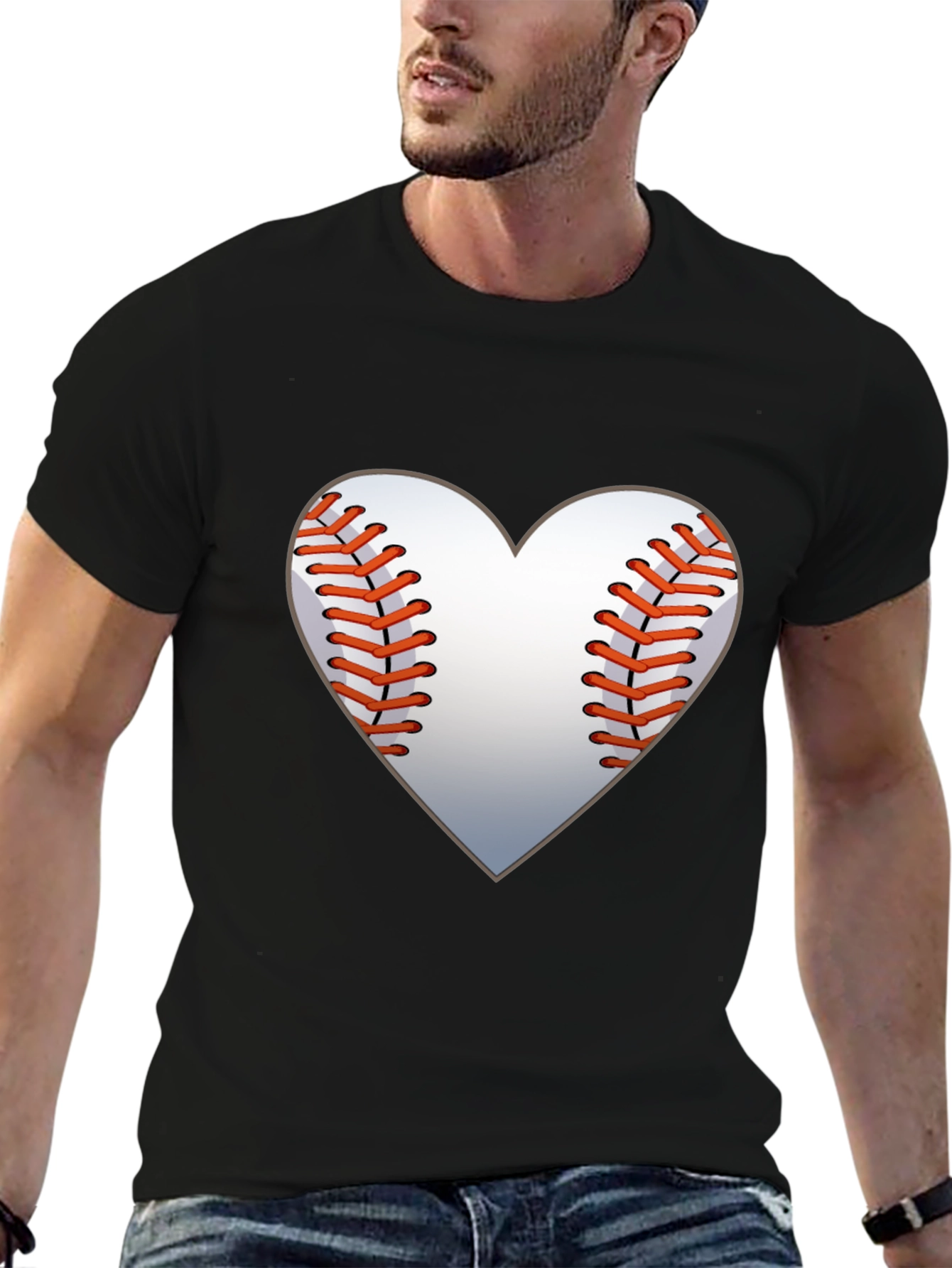 Black Baseball Heart Graphic Tee - Black Cotton Shirt view 6