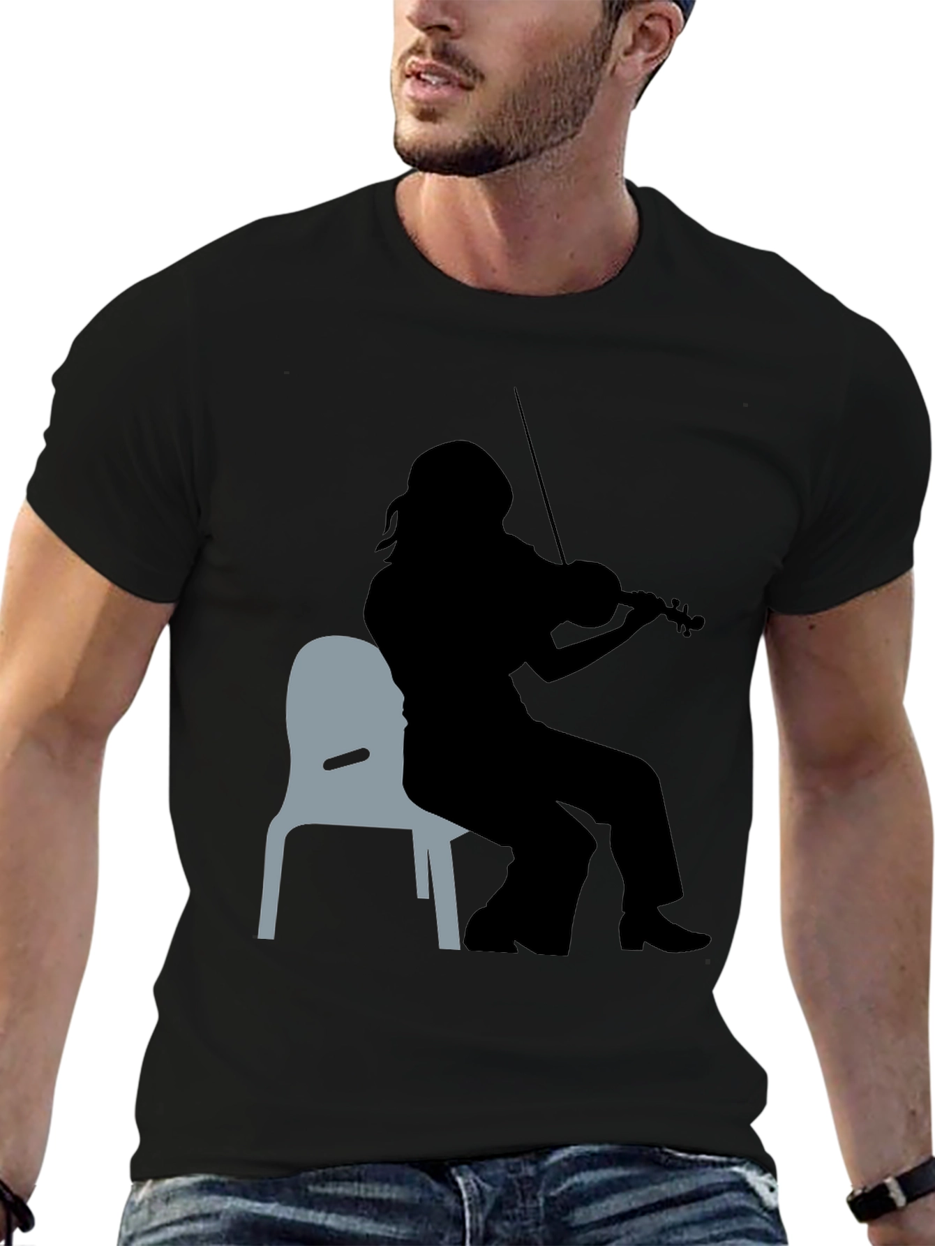 Black Violinist Silhouette Graphic Tee - Unisex Black T-Shirt view 6