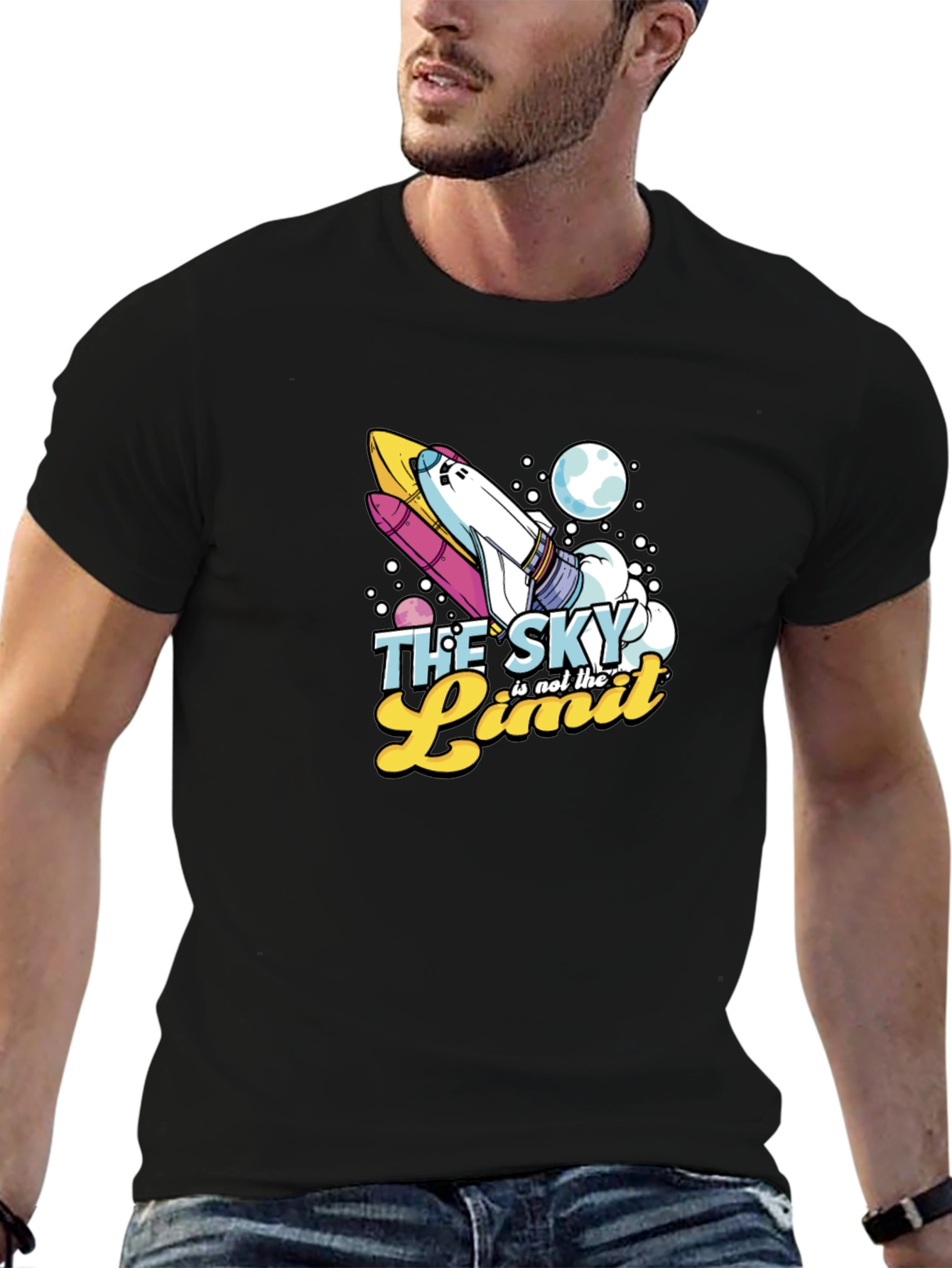 Black Sky's the Limit Space Rocket Graphic T-Shirt view 6