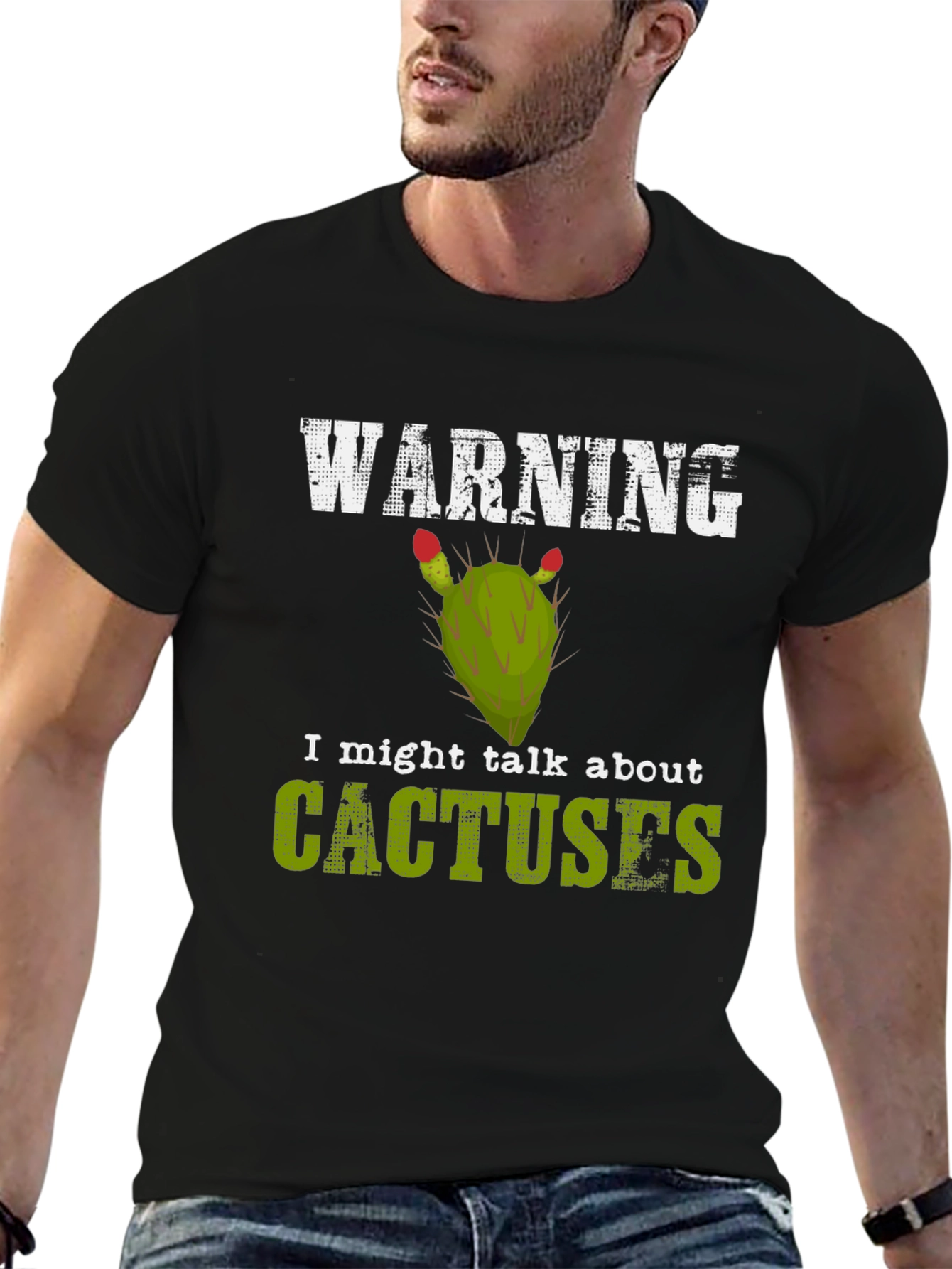 Black Warning: I Might Talk About Cactuses T-Shirt view 6
