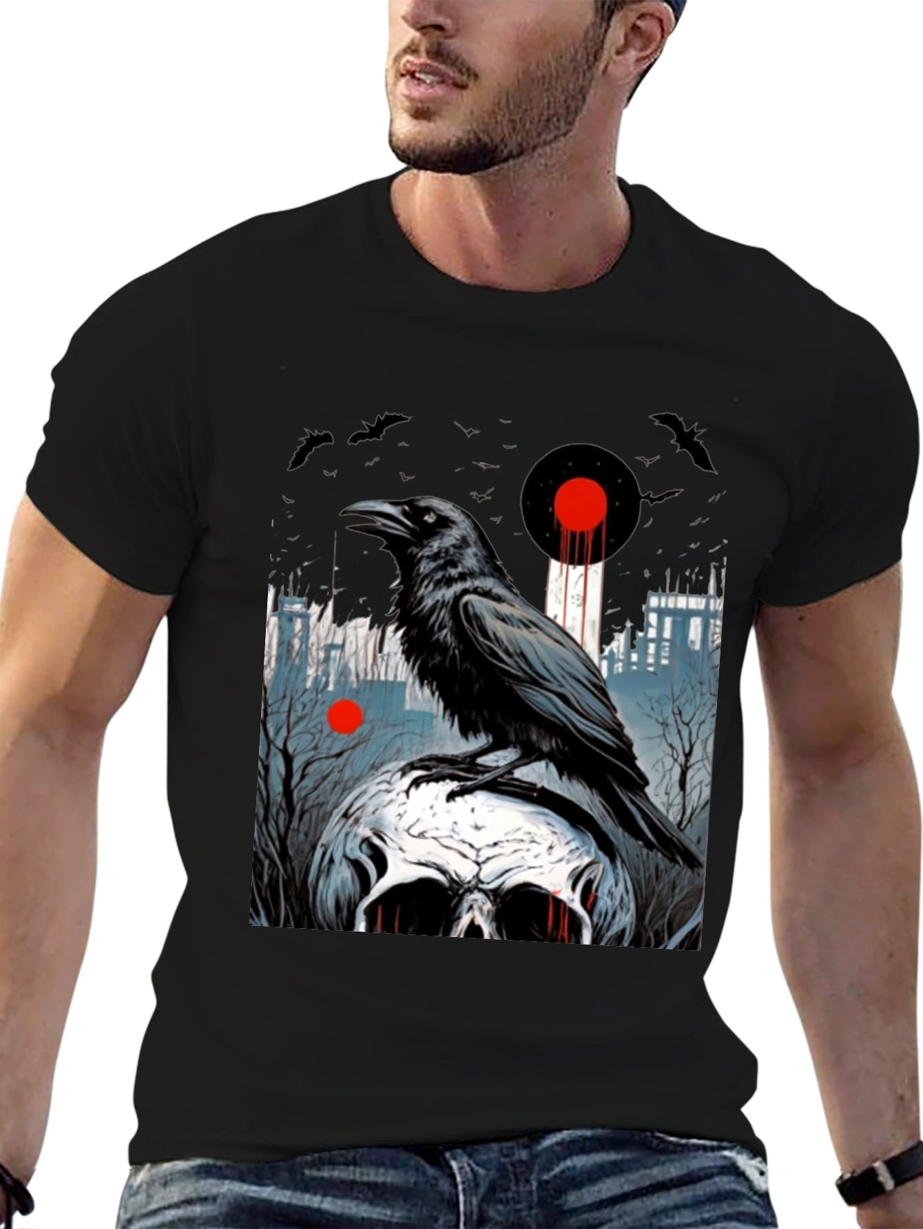 Black Raven Skull Graphic Tee - Dark Gothic Style view 6
