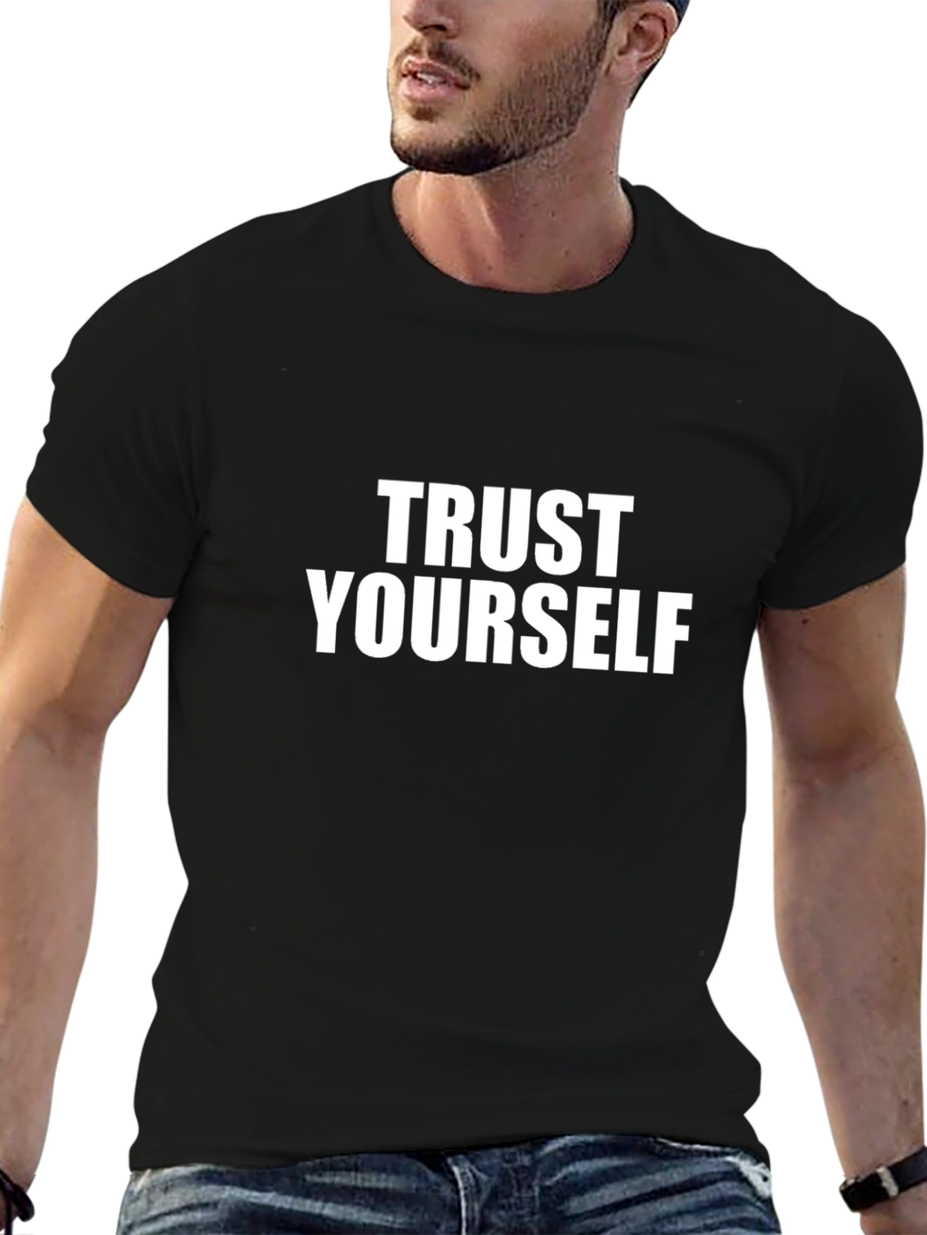 Black Trust Yourself Graphic Tee - Black Cotton T-Shirt view 6