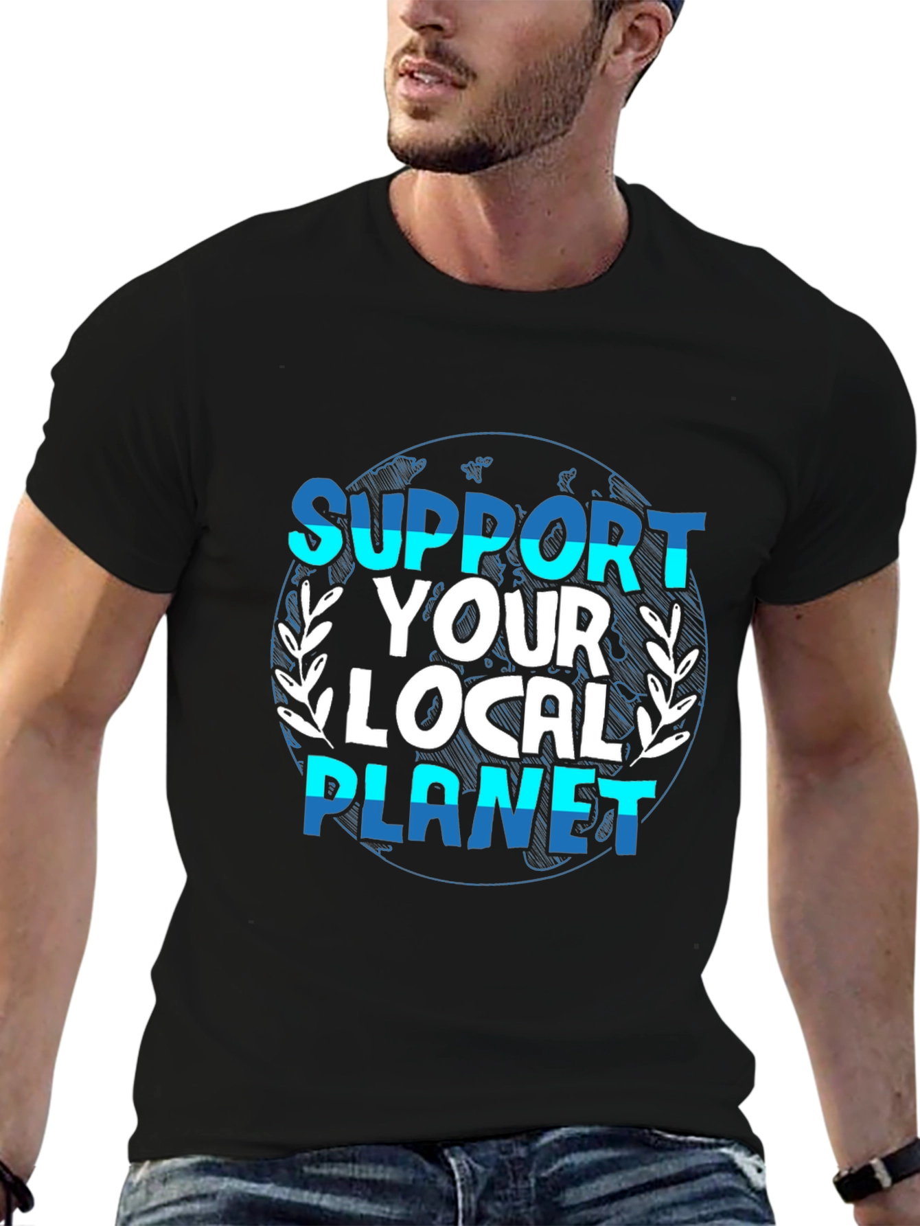 Black Support Your Local Planet Graphic T-Shirt view 6