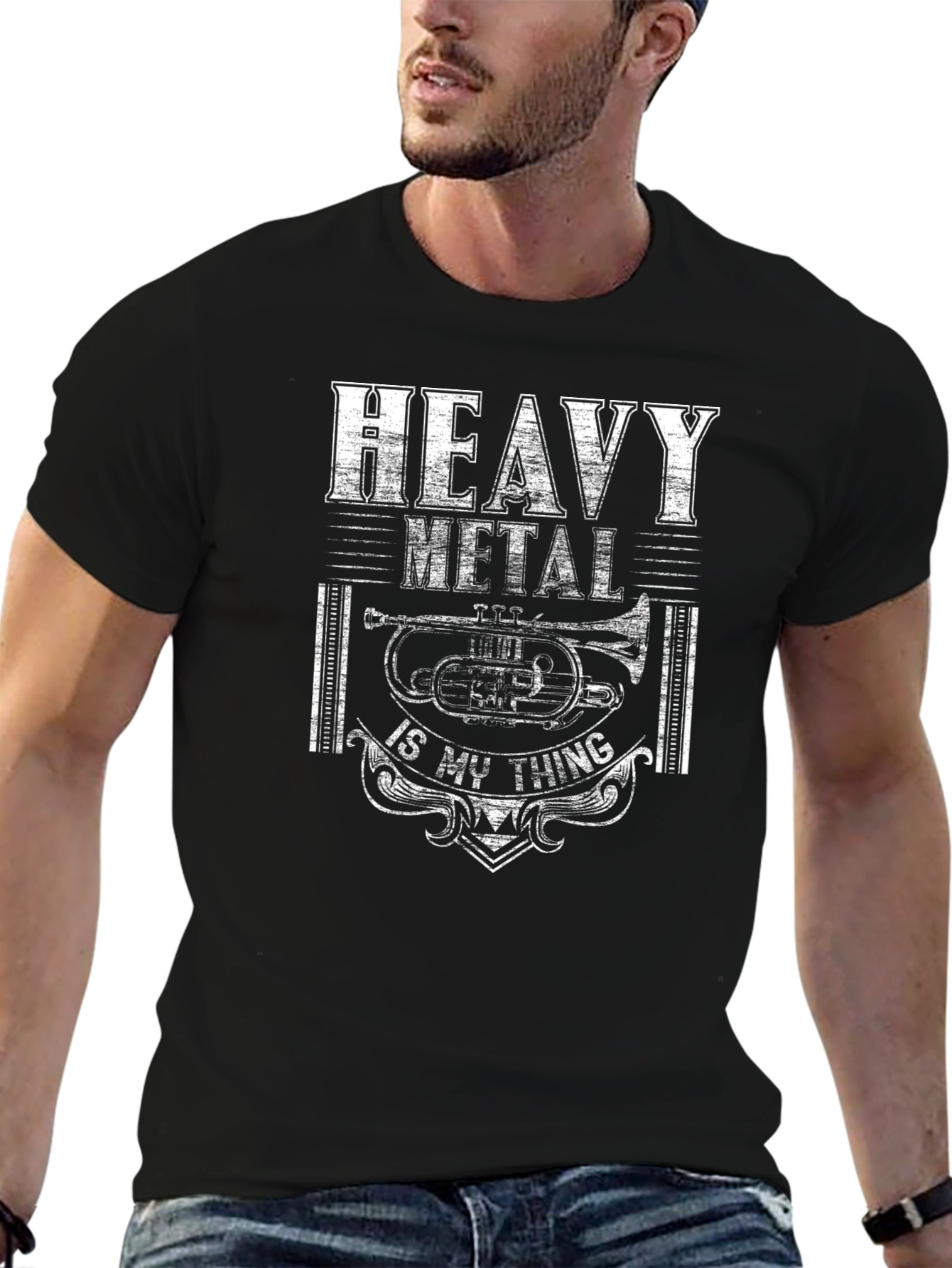Black Heavy Metal Trumpet Graphic T-Shirt view 6