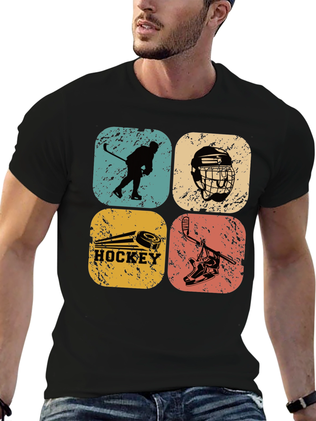 Black Vintage Hockey Graphic Tee - Retro Style view 6