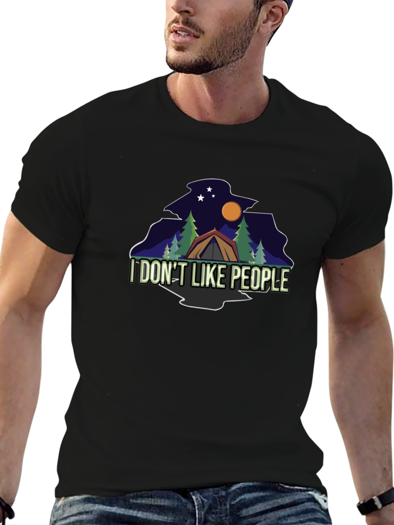 Black I DON'T LIKE PEOPLE Camping Black T-Shirt view 6