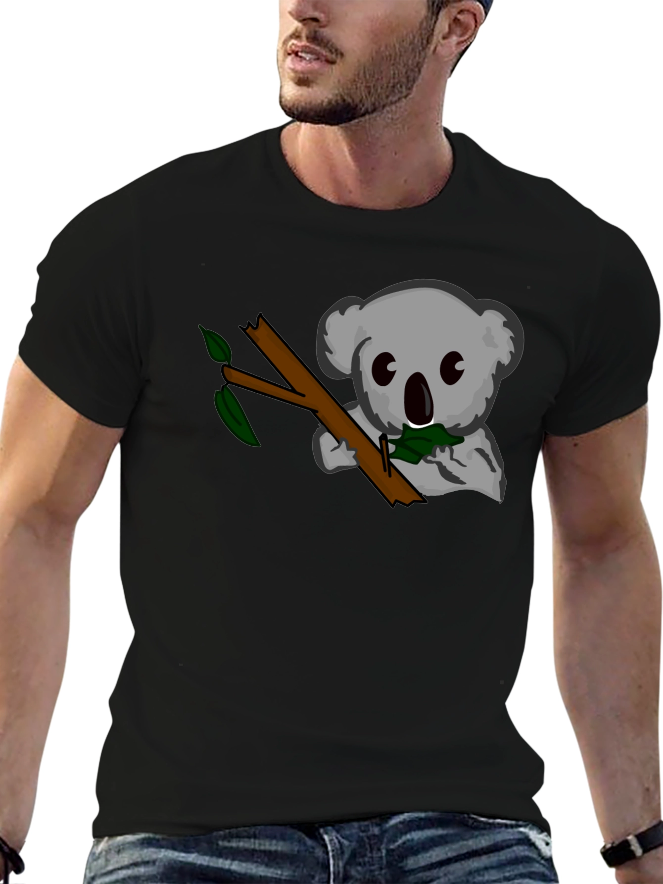 Black Koala Eats Leaves Black T-Shirt view 6