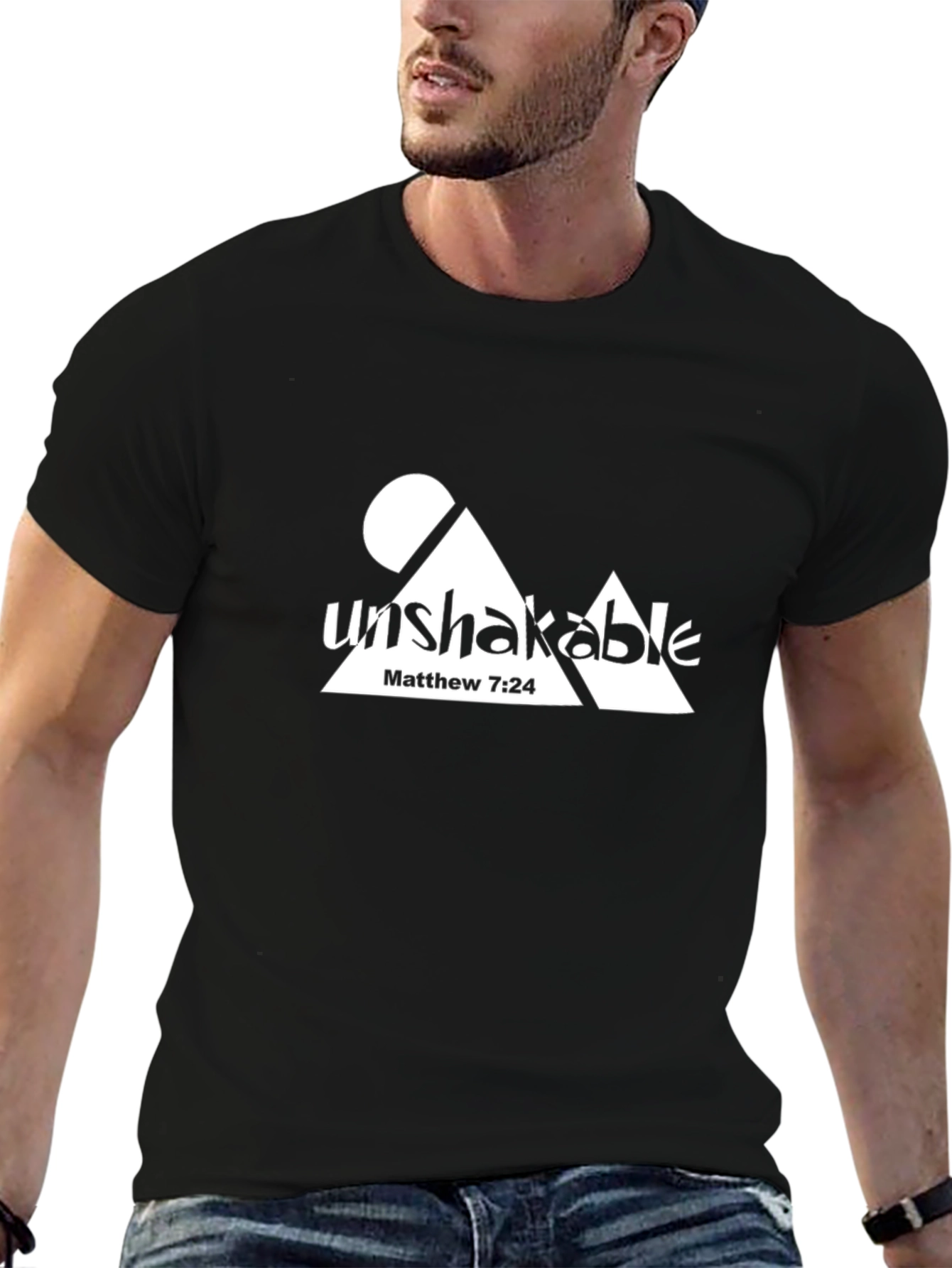 Black Unshakable Tee - Matthew 7:24 Graphic T-Shirt view 6