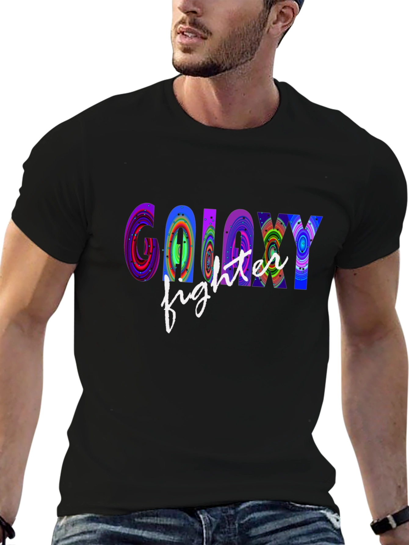 Black Galaxy Fighter Graphic T-Shirt - Cool Novelty Tee view 6