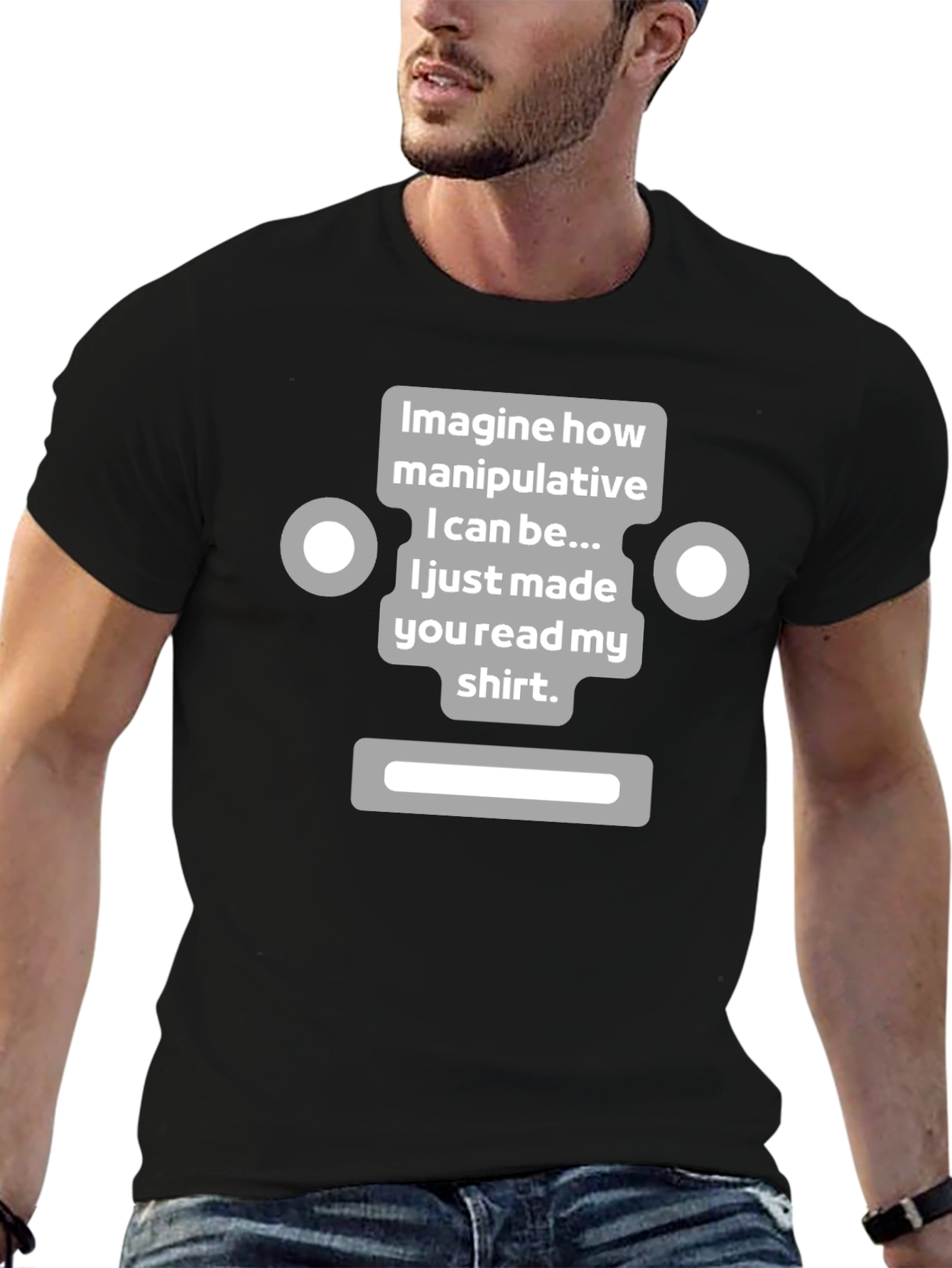 Black Manipulative Robot T-Shirt - Funny Graphic Tee view 6