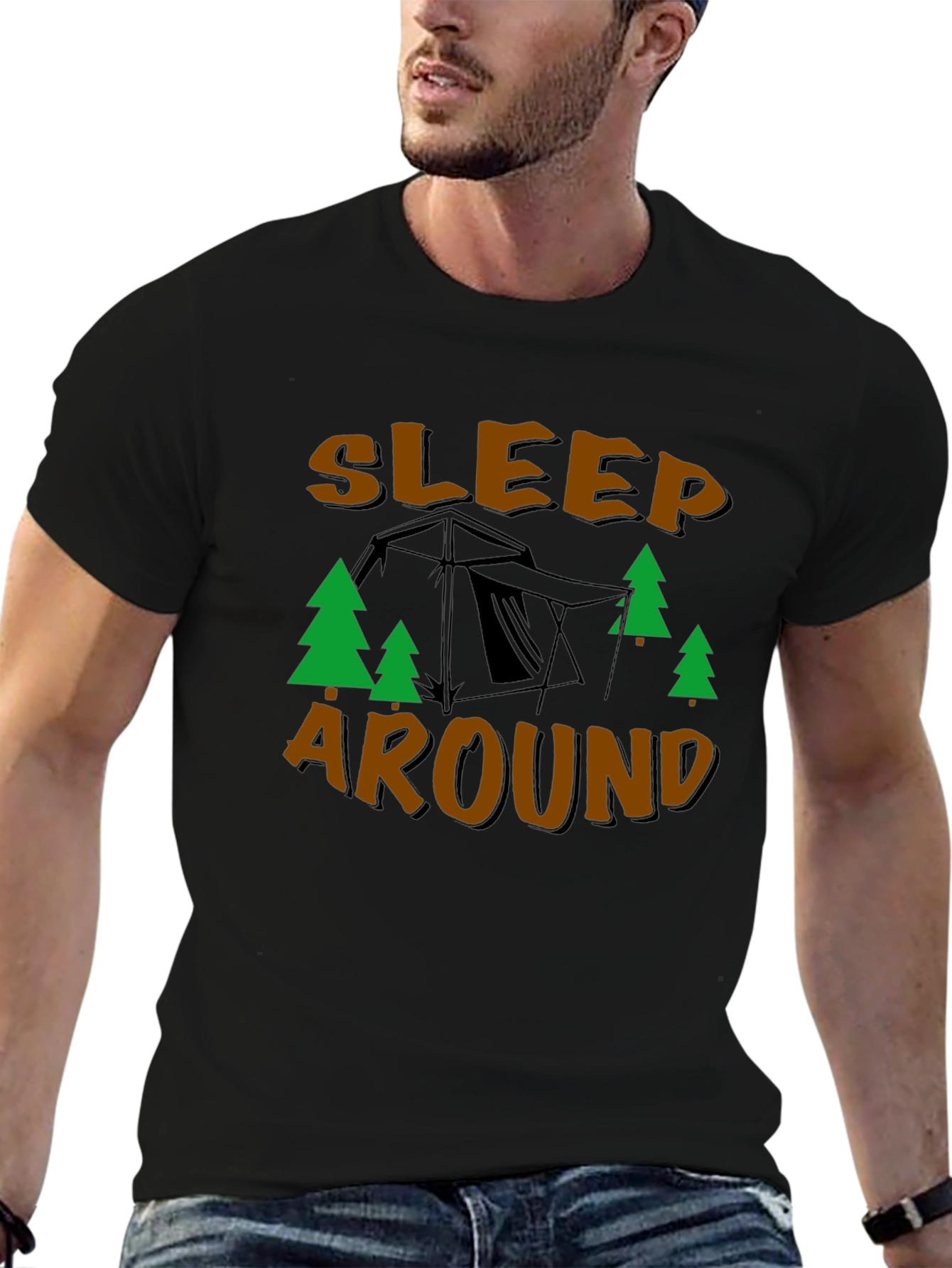 Black Sleep Around Camping T-Shirt view 6