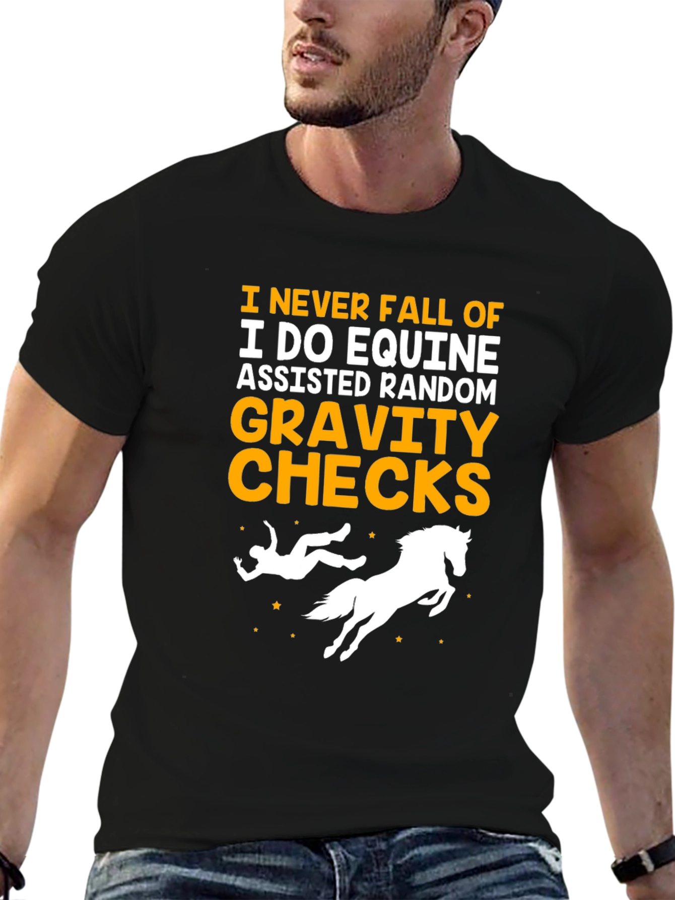 Black Equine Gravity Checks T-Shirt - Funny Horse Riding Gift view 6
