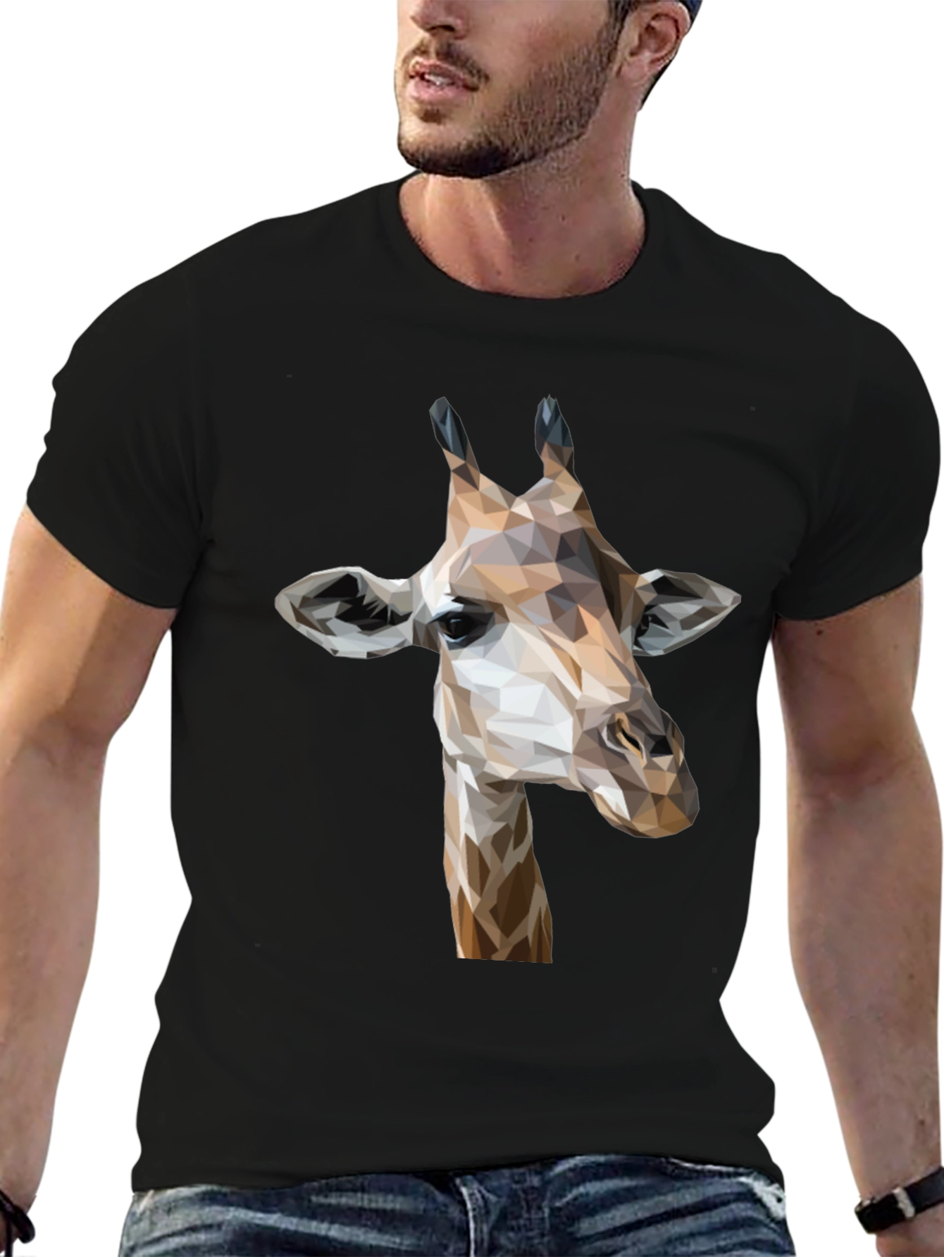 Black Geometric Giraffe Graphic Tee - Modern Animal Print Shirt view 6