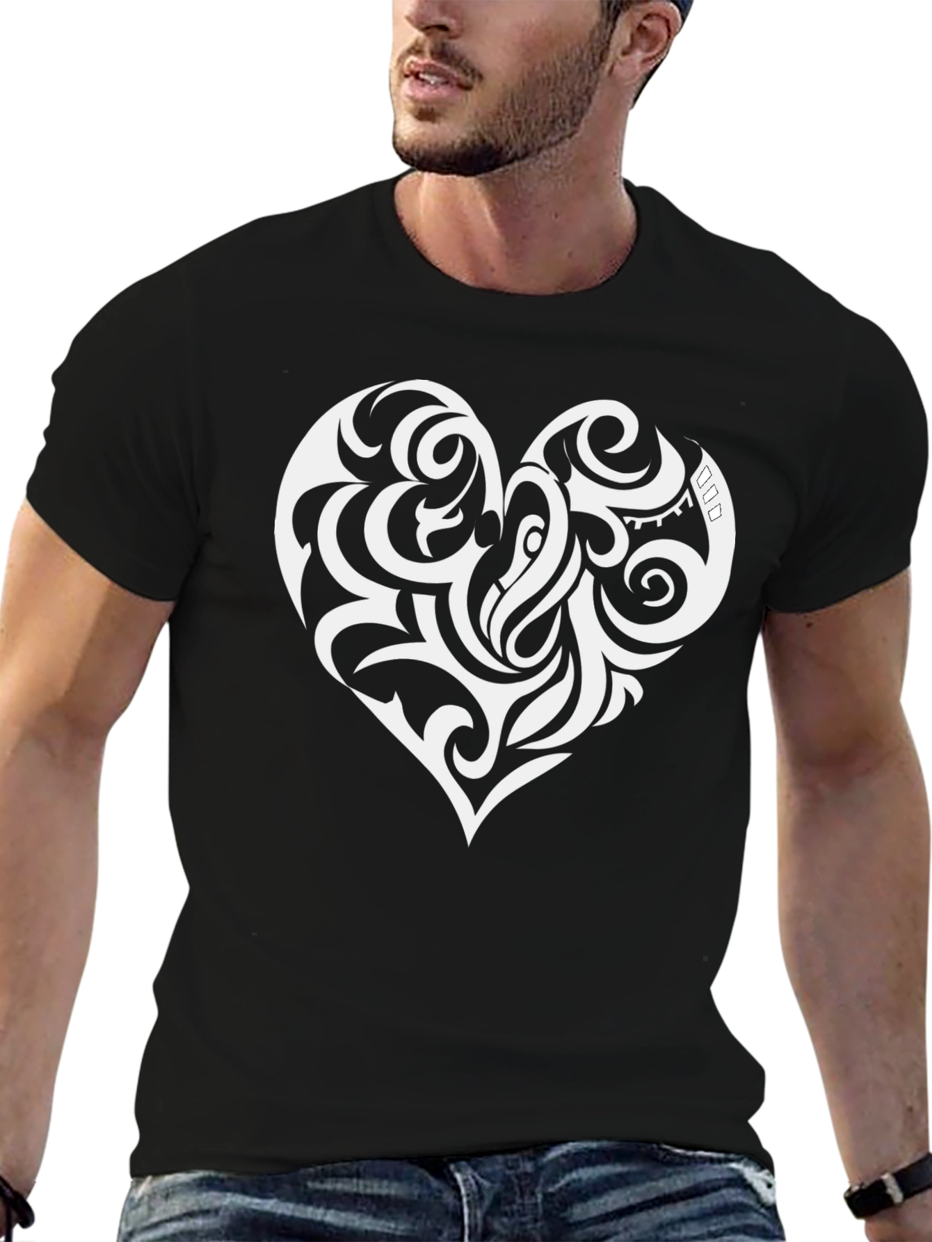 Black Tribal Heart Graphic Black T-Shirt view 6