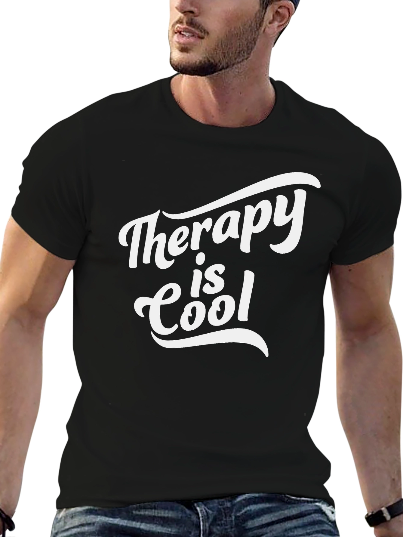Black Therapy Is Cool Graphic Tee - Soft Cotton Comfort view 6