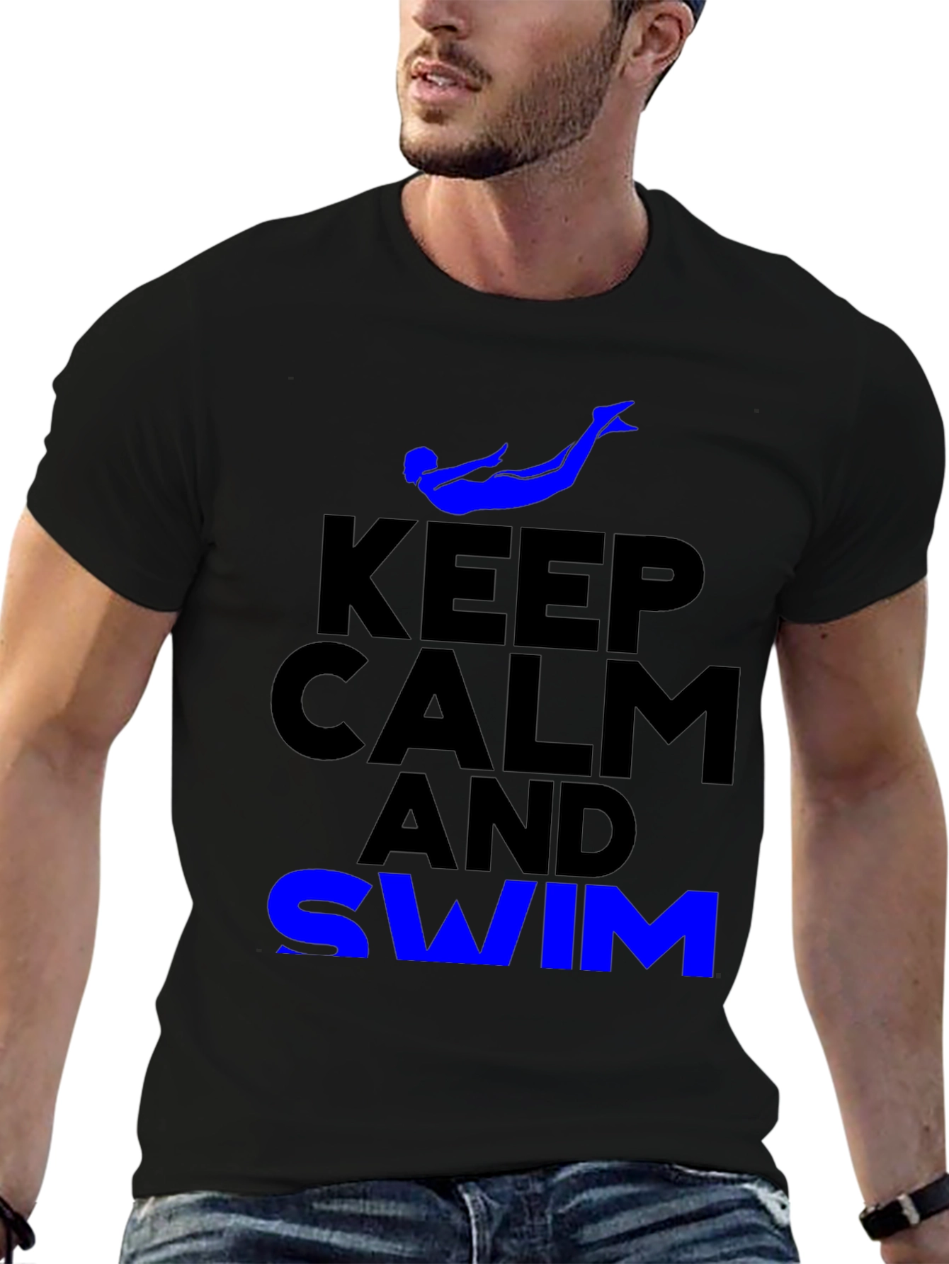 Black Keep Calm and Swim Graphic Tee - Blue view 6