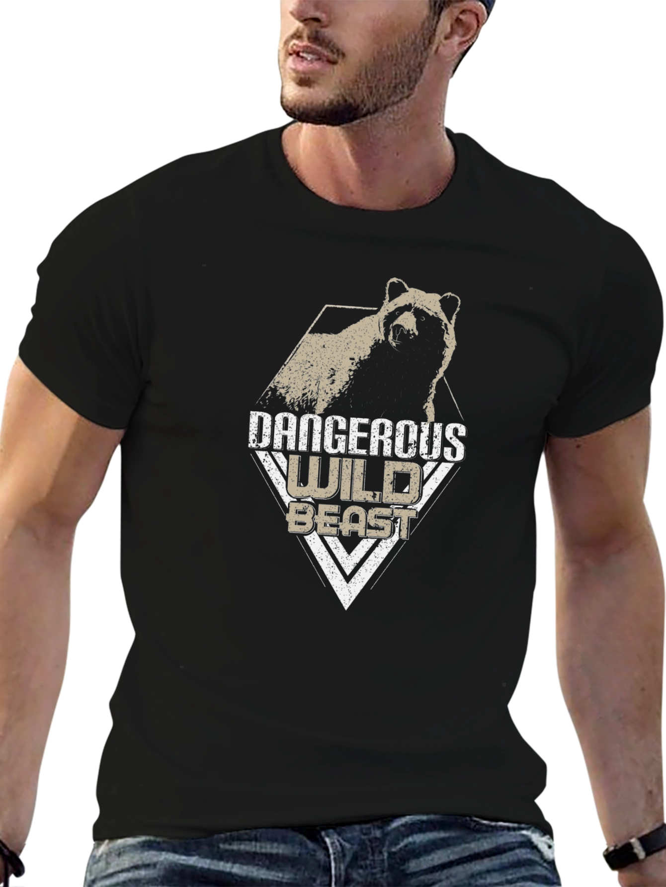 Black Dangerous Wild Beast Graphic Tee - Black view 6