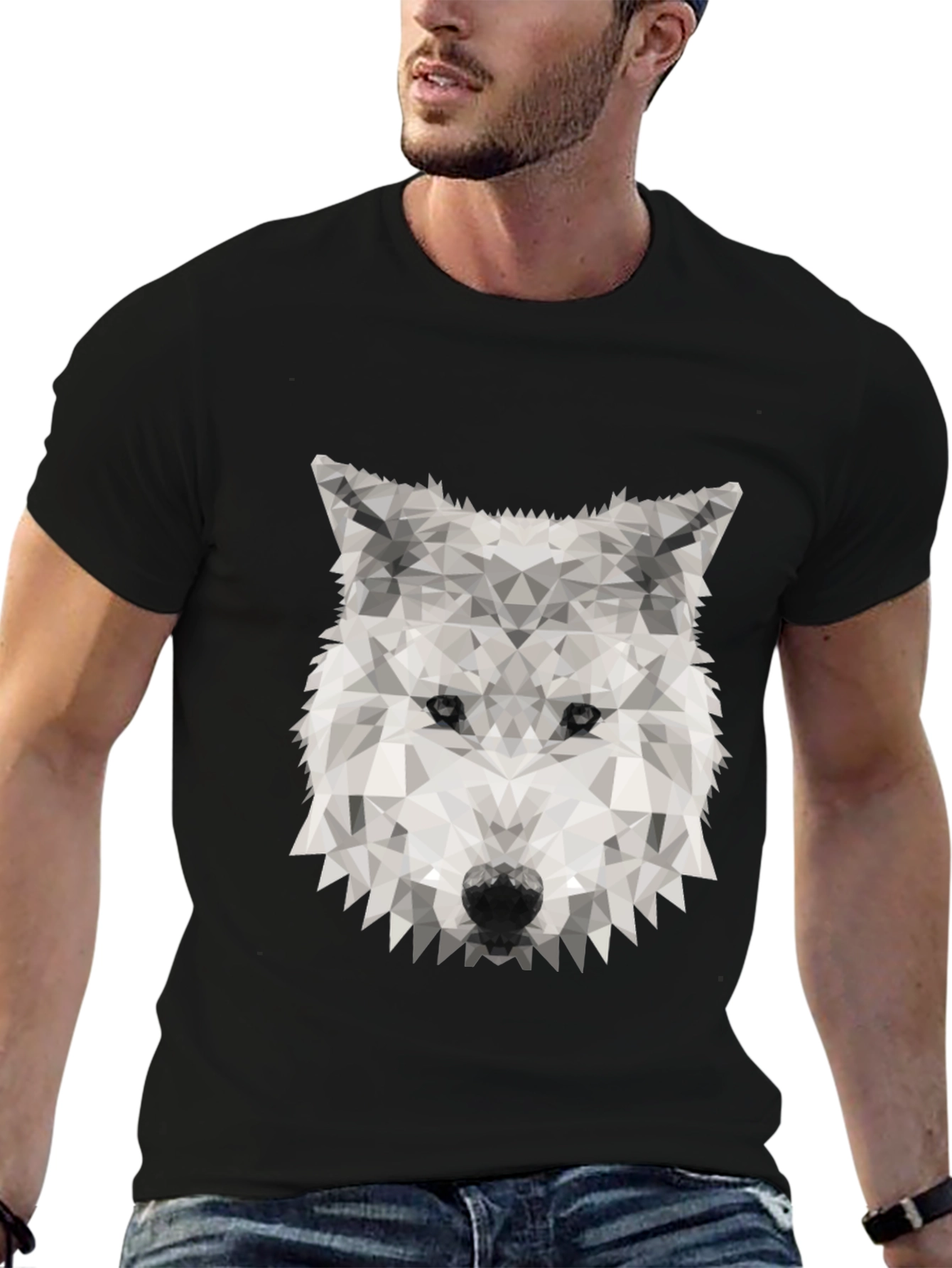 Black Geometric Wolf Graphic Tee - Stylish Black T-Shirt view 6